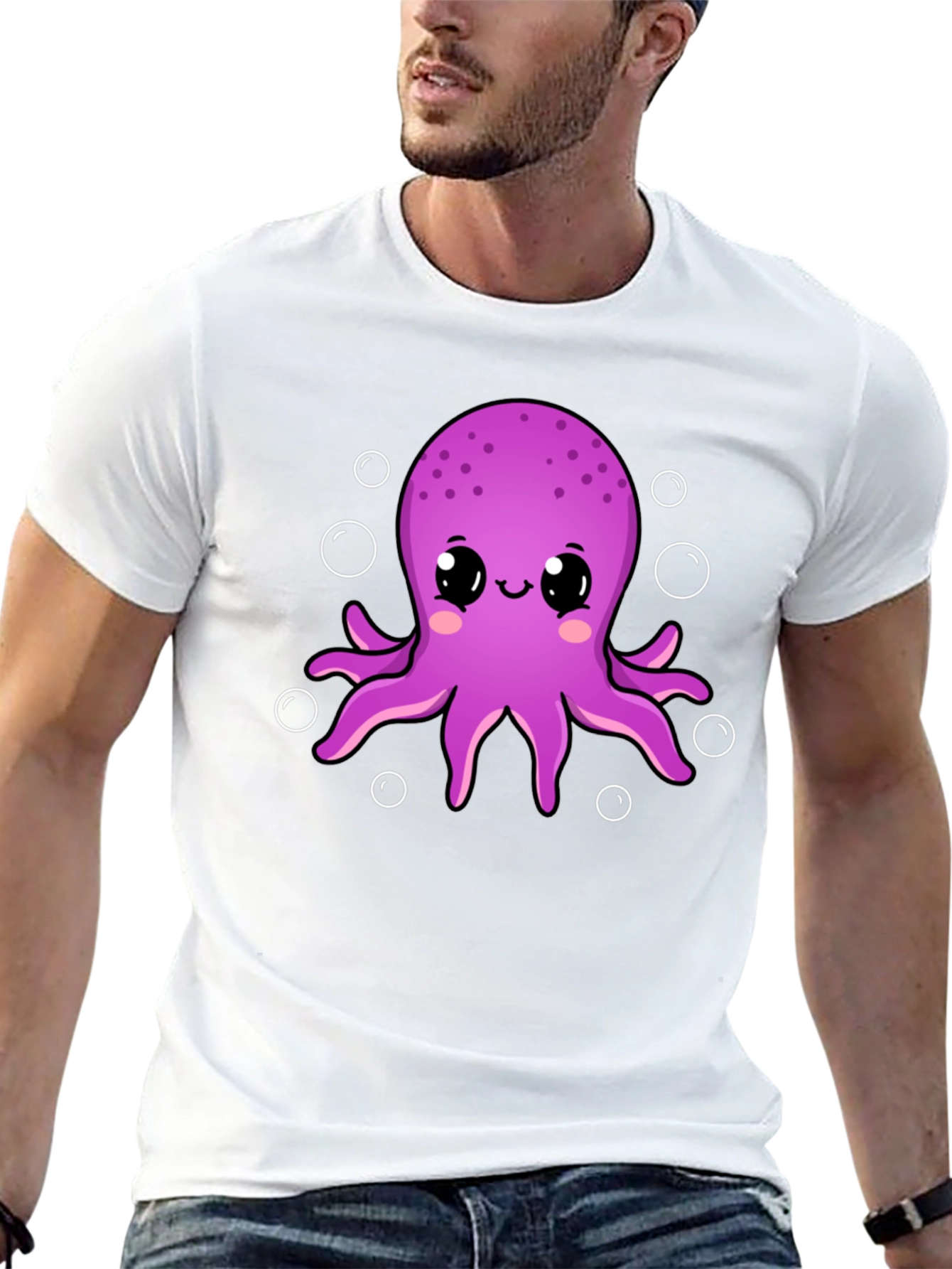 Cute Octopus Graphic Tee - Black Cotton Shirt