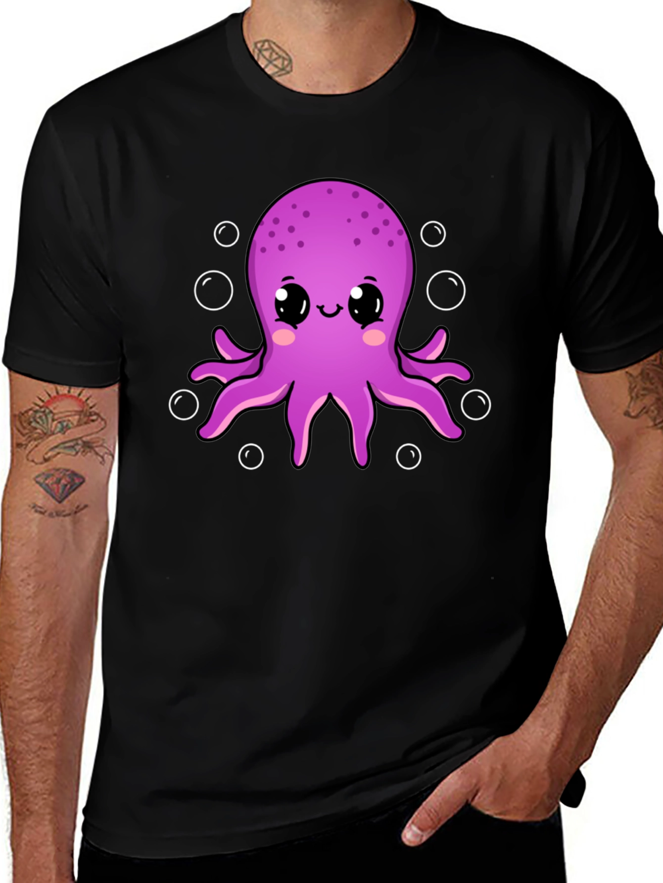 Cute Octopus Graphic Tee - Black Cotton Shirt