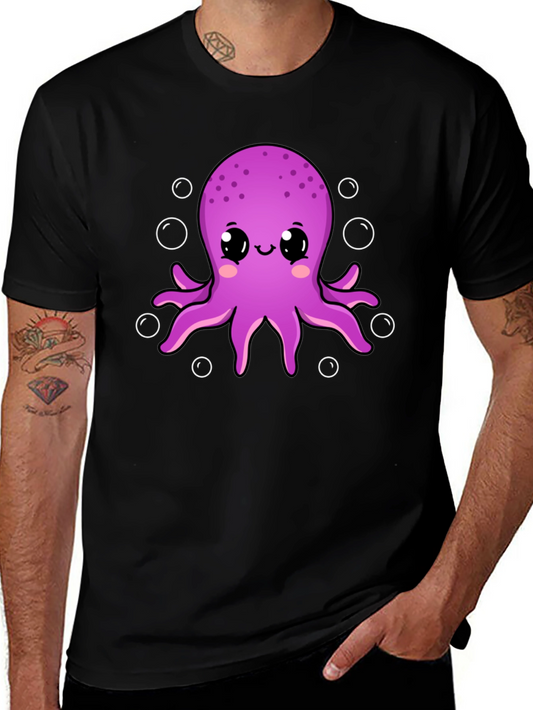 Cute Octopus Graphic Tee - Black Cotton Shirt