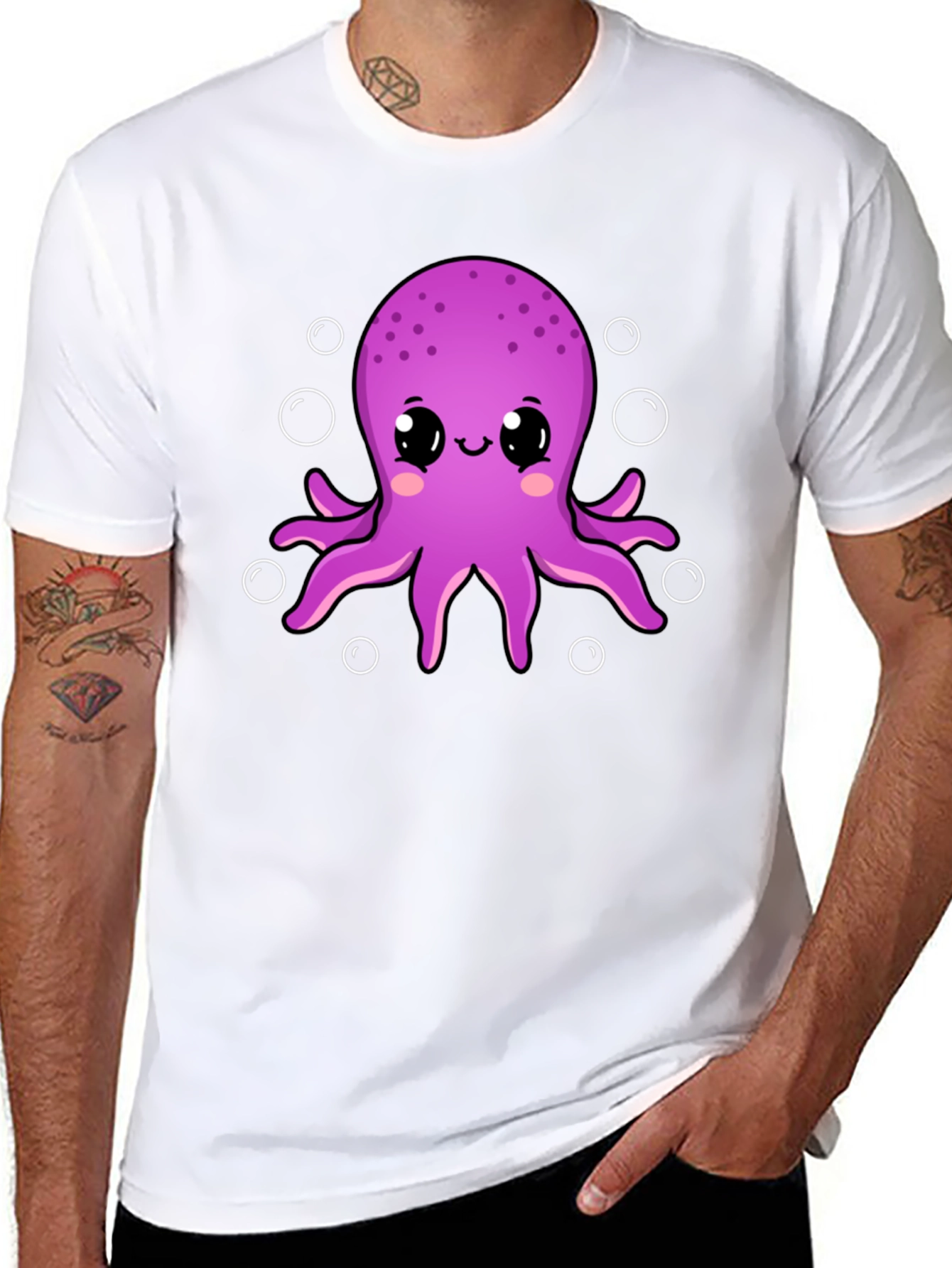 Cute Octopus Graphic Tee - Black Cotton Shirt