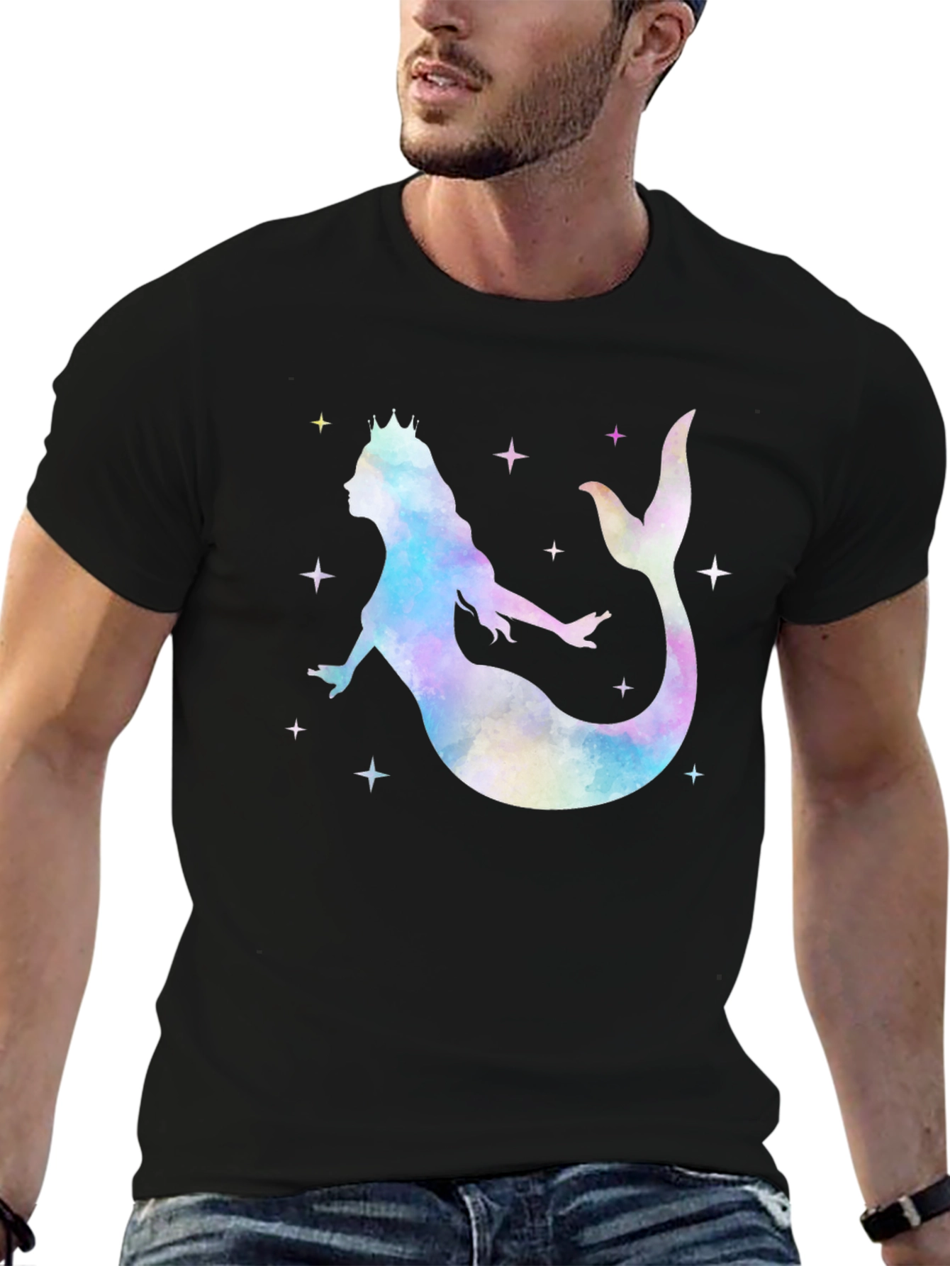 Mermaid Queen Graphic T-Shirt - Black