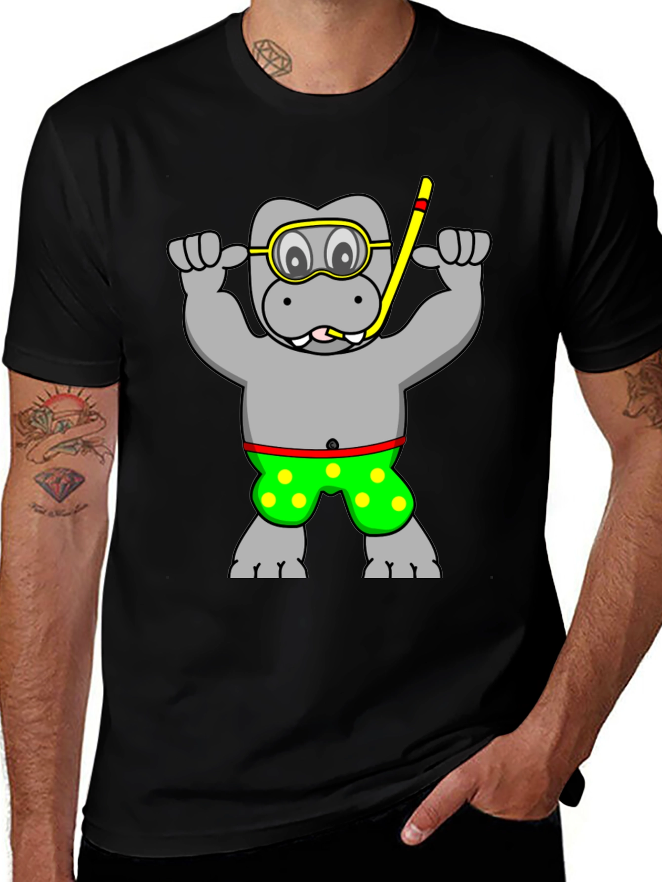 Hippo Diver T-Shirt - Funny Graphic Tee