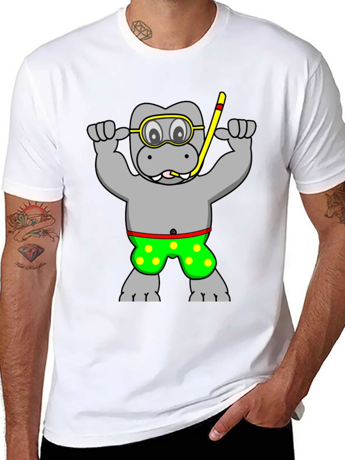 Hippo Diver T-Shirt - Funny Graphic Tee