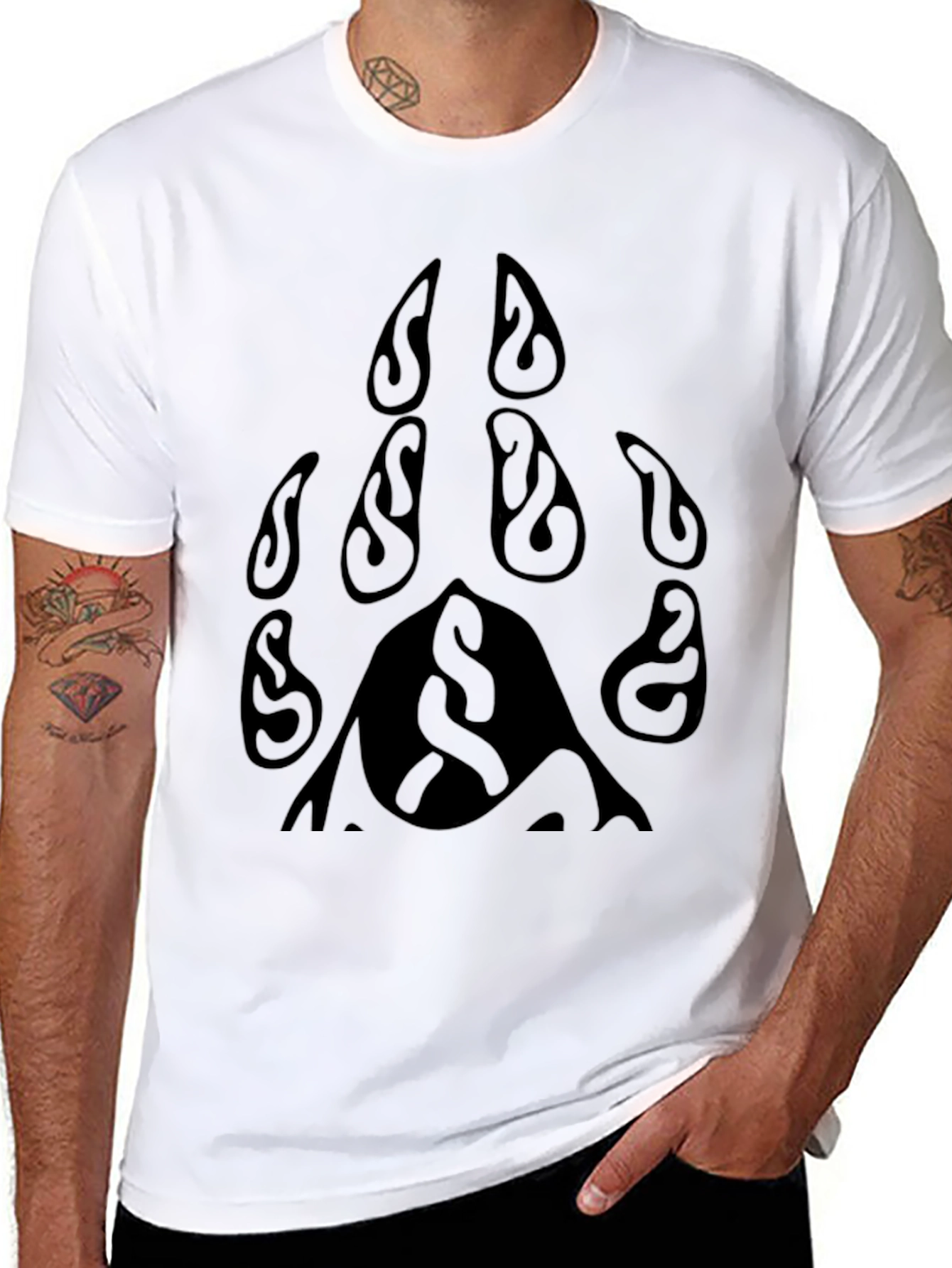 Black T-Shirt with Tribal Bear Paw Print