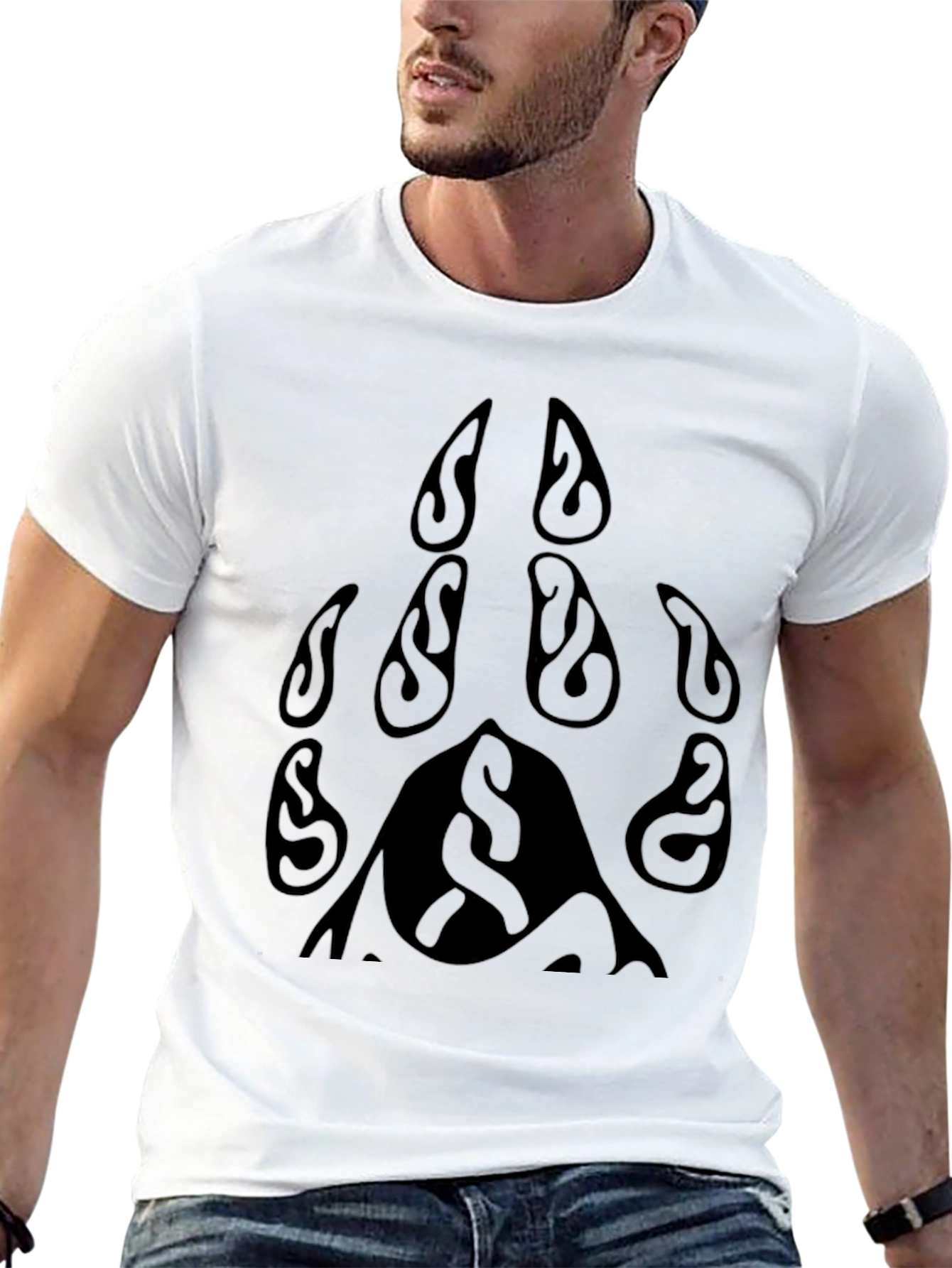 Black T-Shirt with Tribal Bear Paw Print