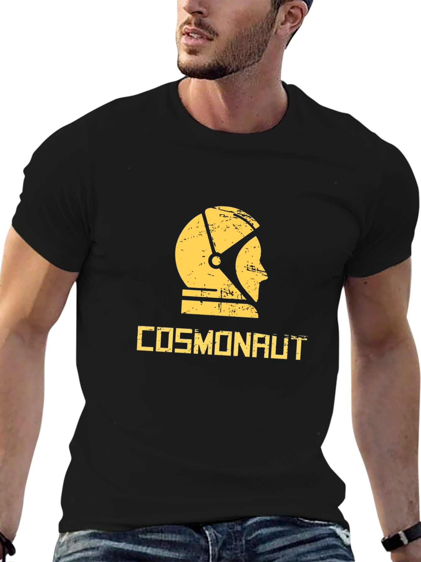Cosmonaut Graphic Print Black T-Shirt