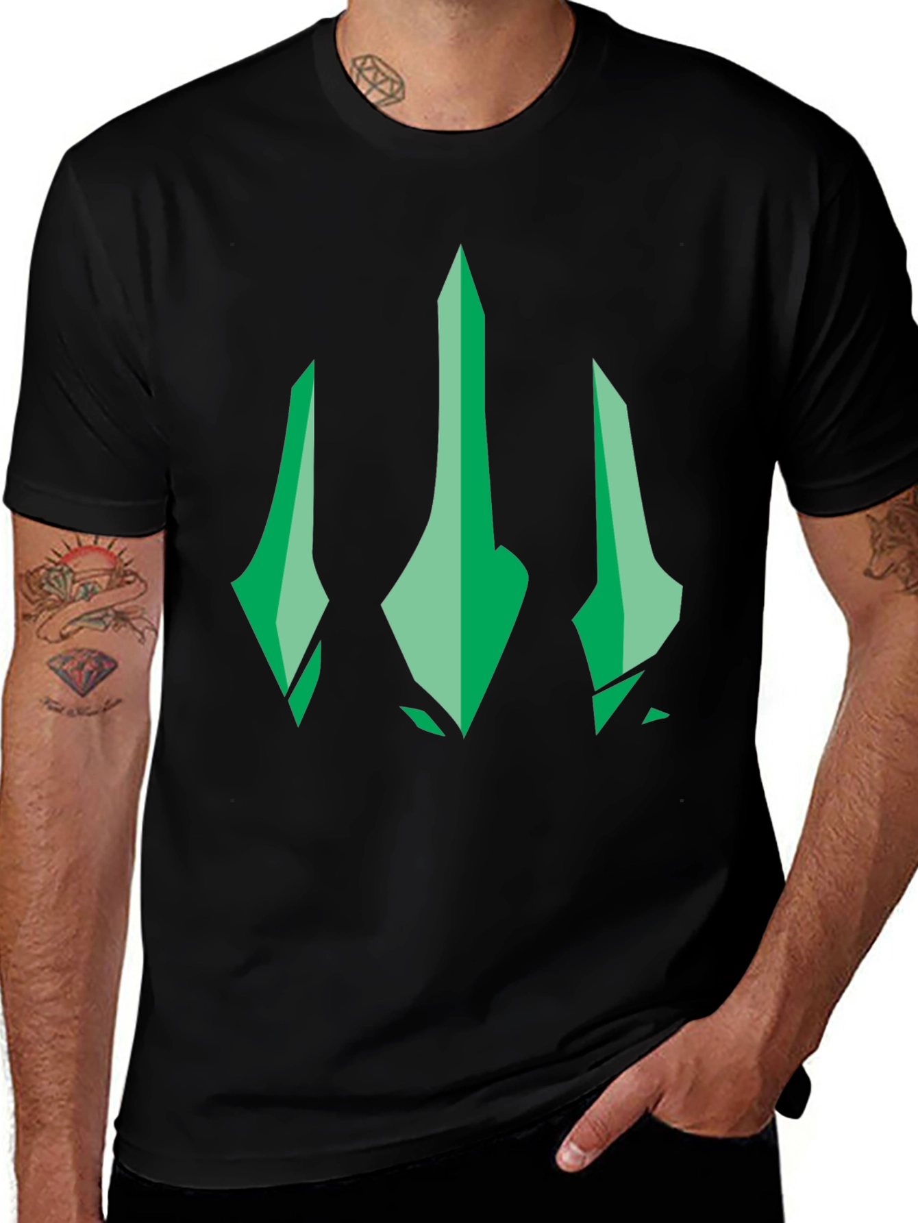 Green Trident Graphic Black T-Shirt