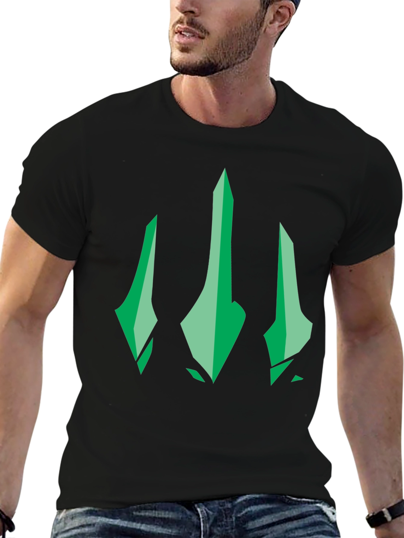 Green Trident Graphic Black T-Shirt