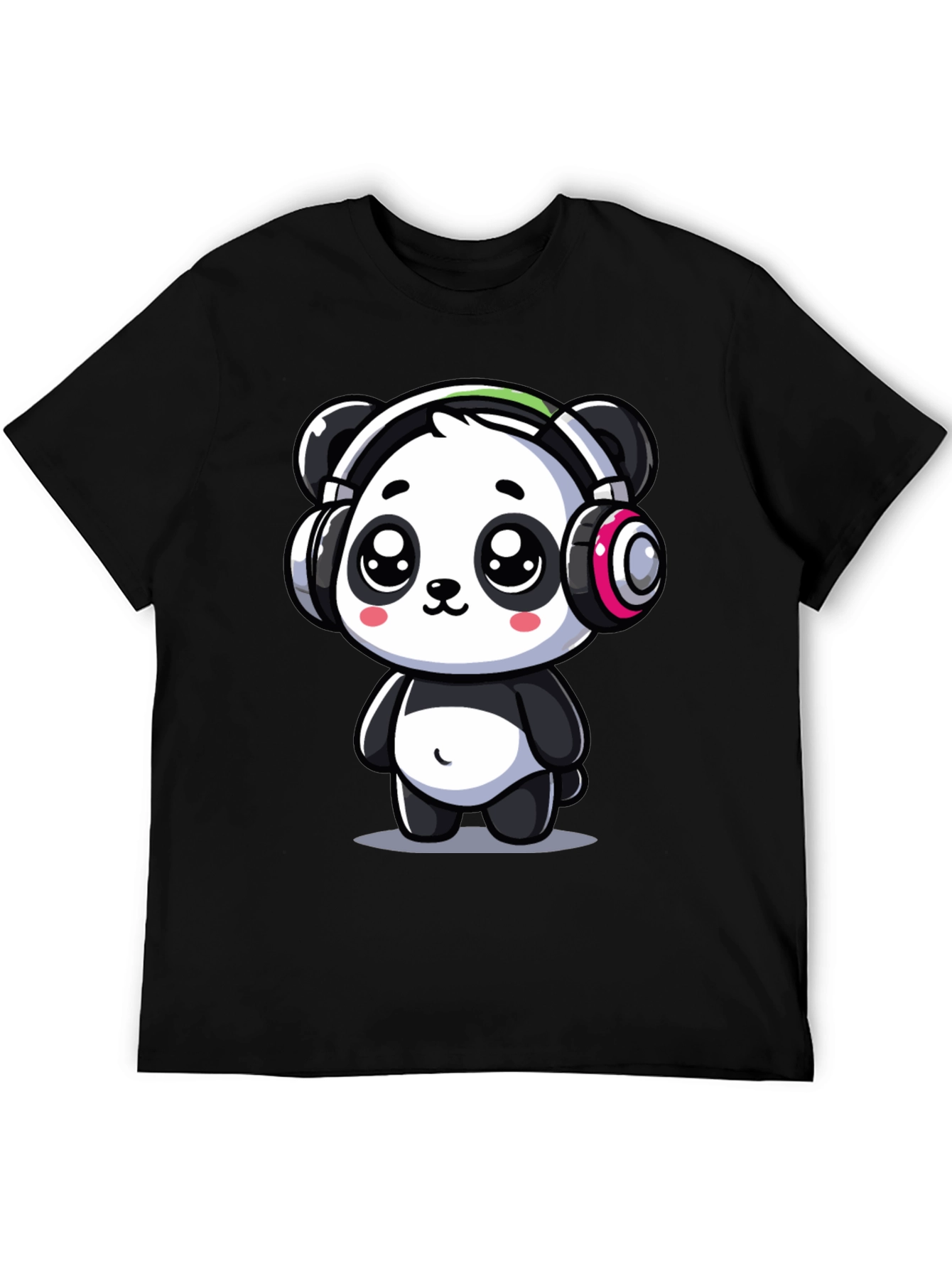 Cute Panda Headphones Graphic Tee - Black Cotton