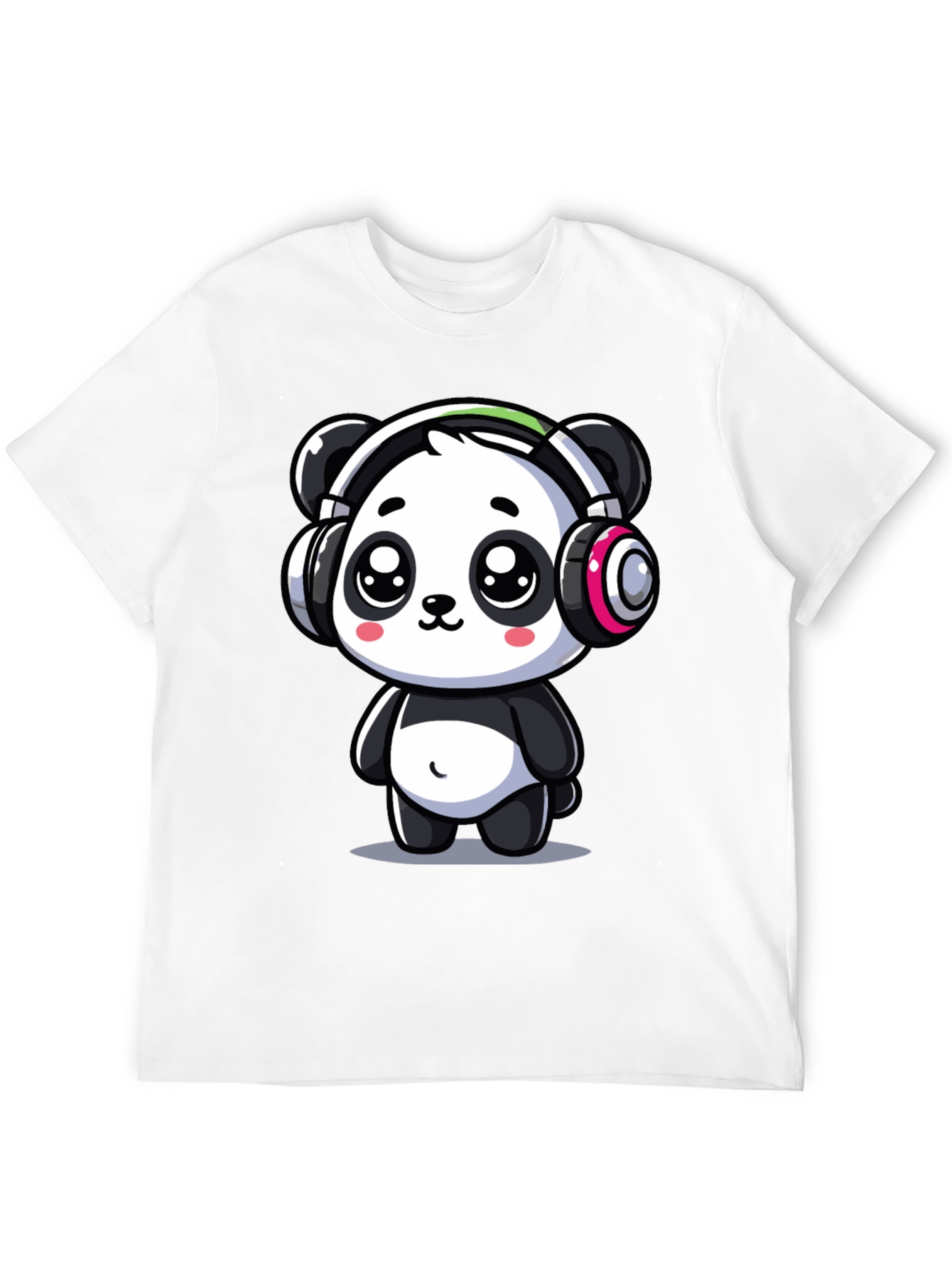 Cute Panda Headphones Graphic Tee - Black Cotton