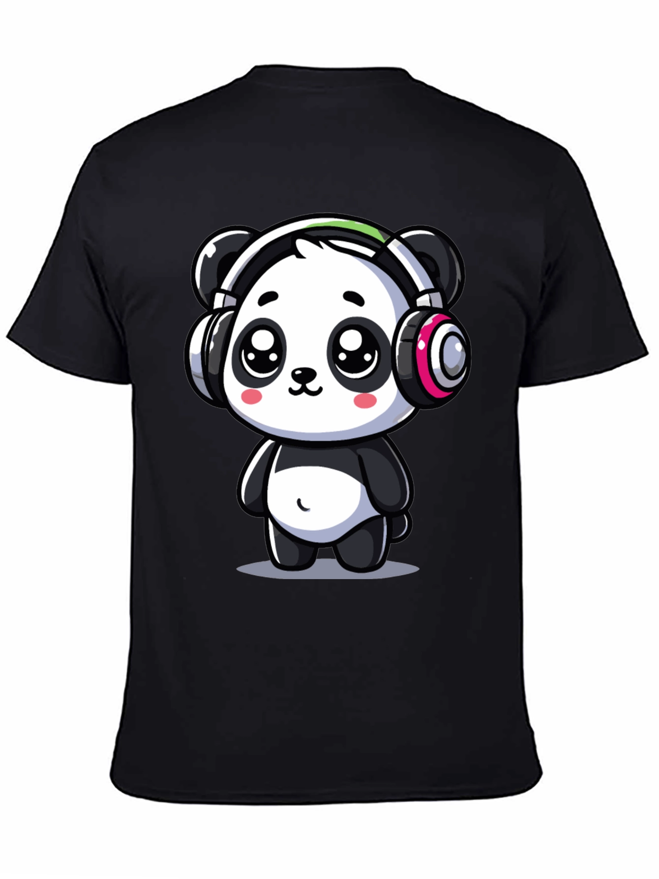 Cute Panda Headphones Graphic Tee - Black Cotton