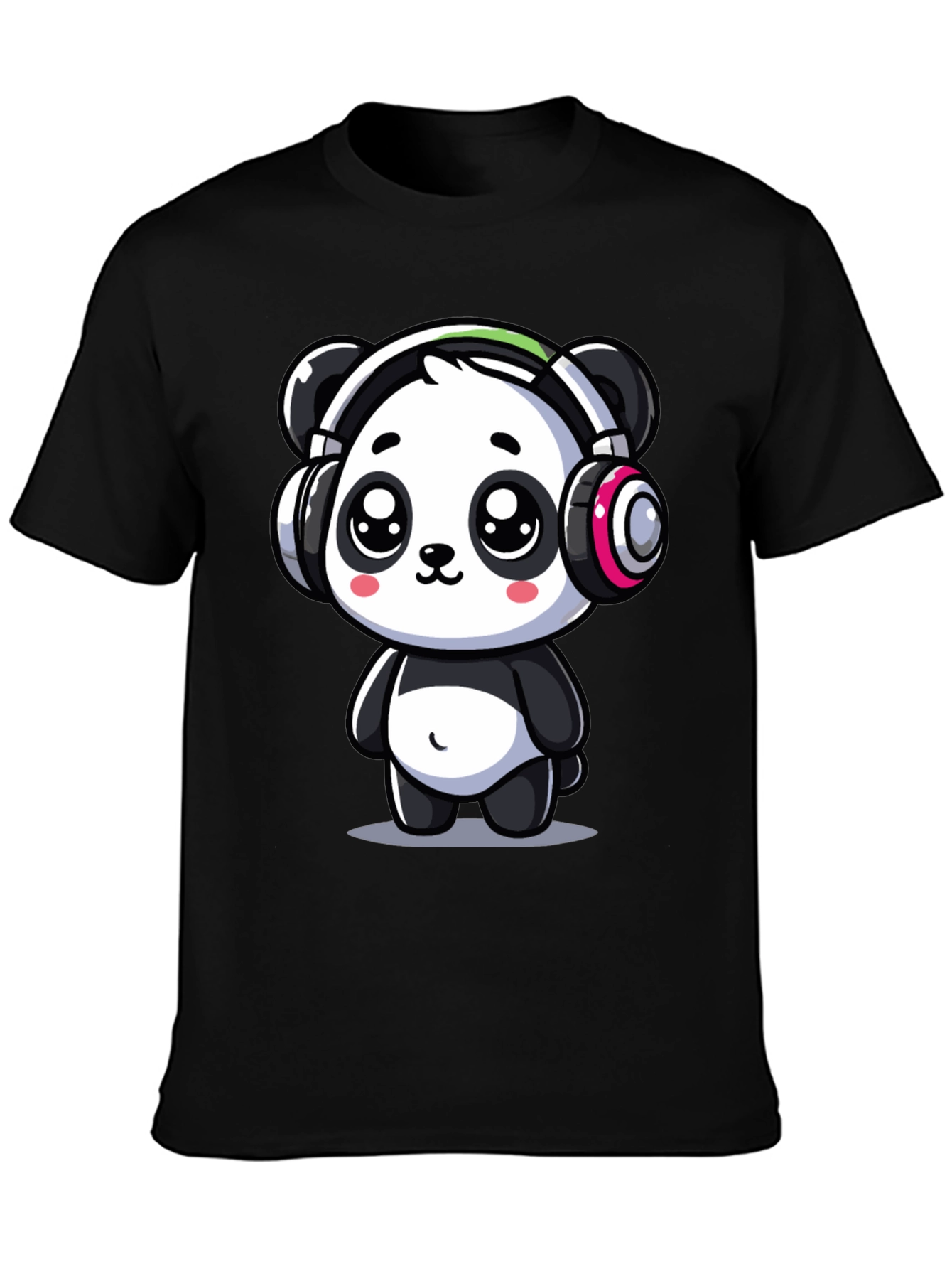 Cute Panda Headphones Graphic Tee - Black Cotton