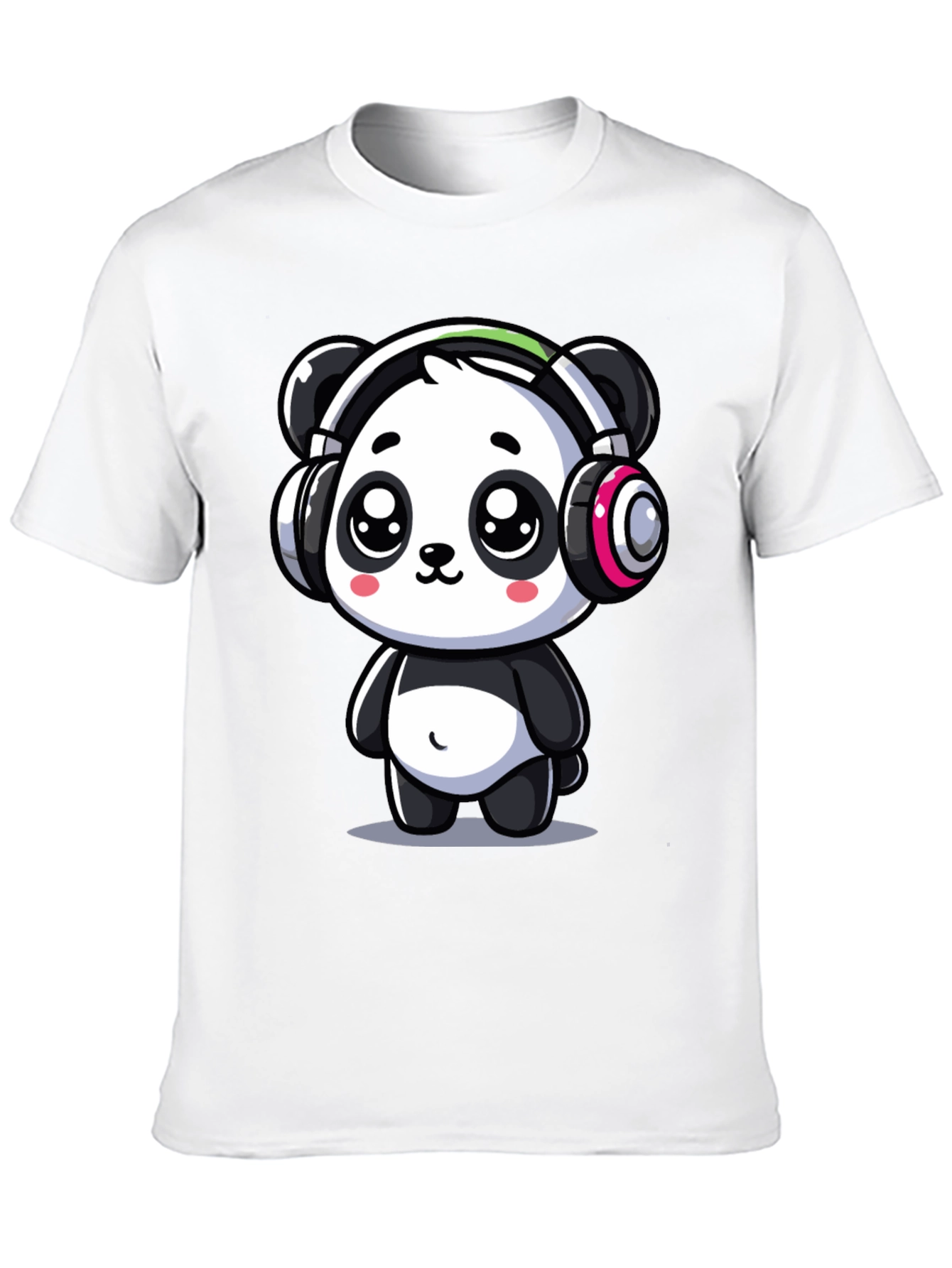 Cute Panda Headphones Graphic Tee - Black Cotton