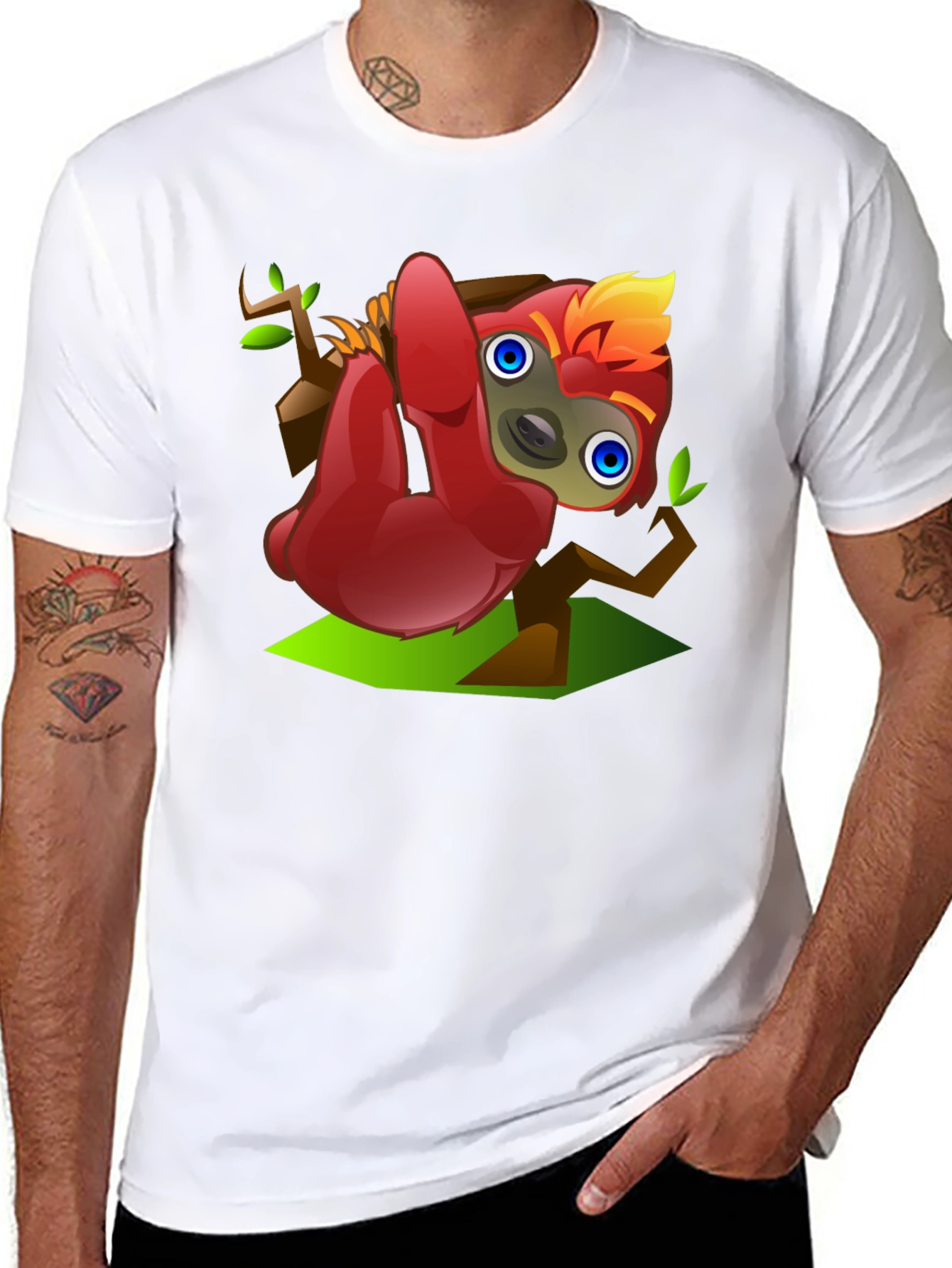 Cute Cartoon Sloth T-Shirt - Black