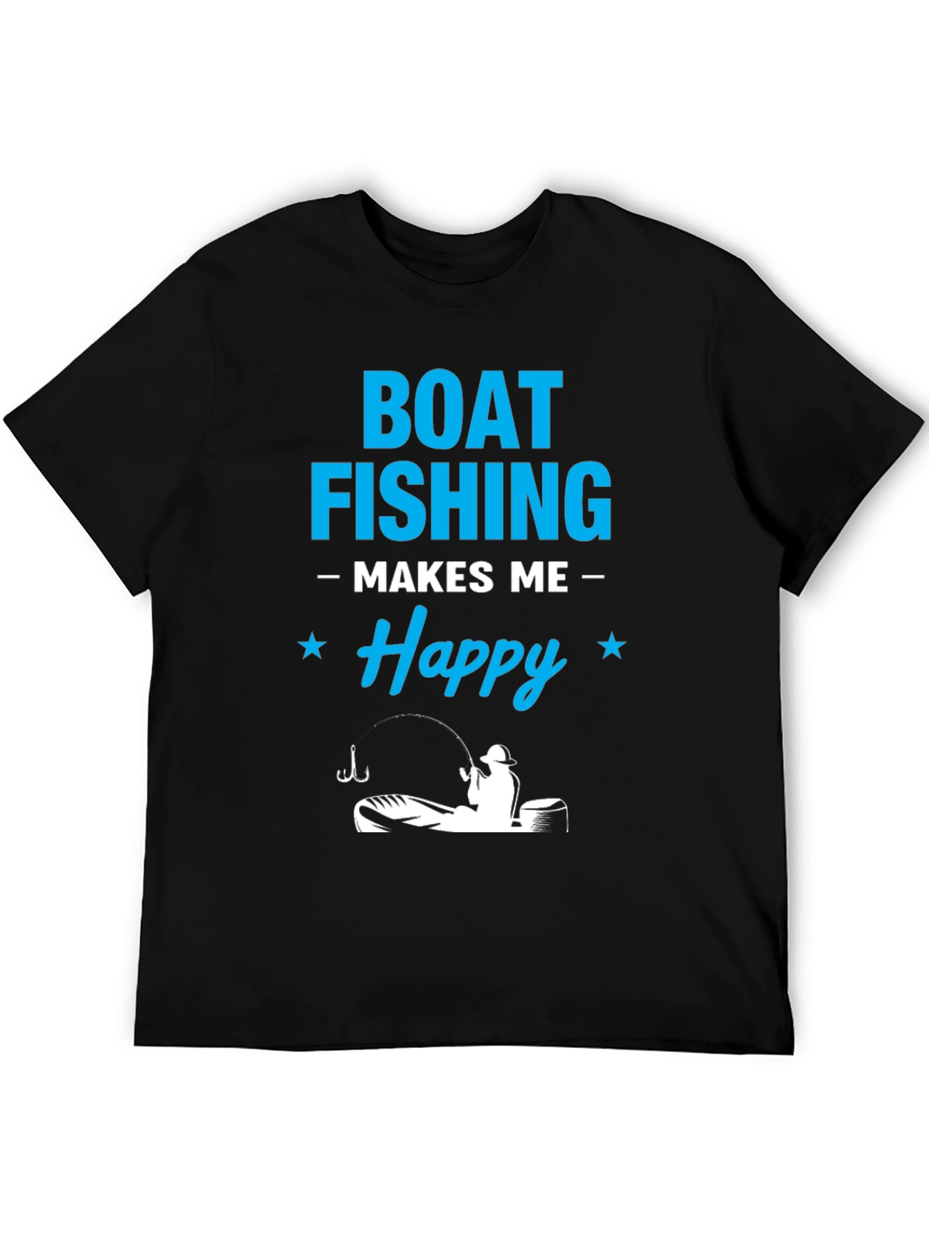 Boat Fishing Makes Me Happy Black T-Shirt