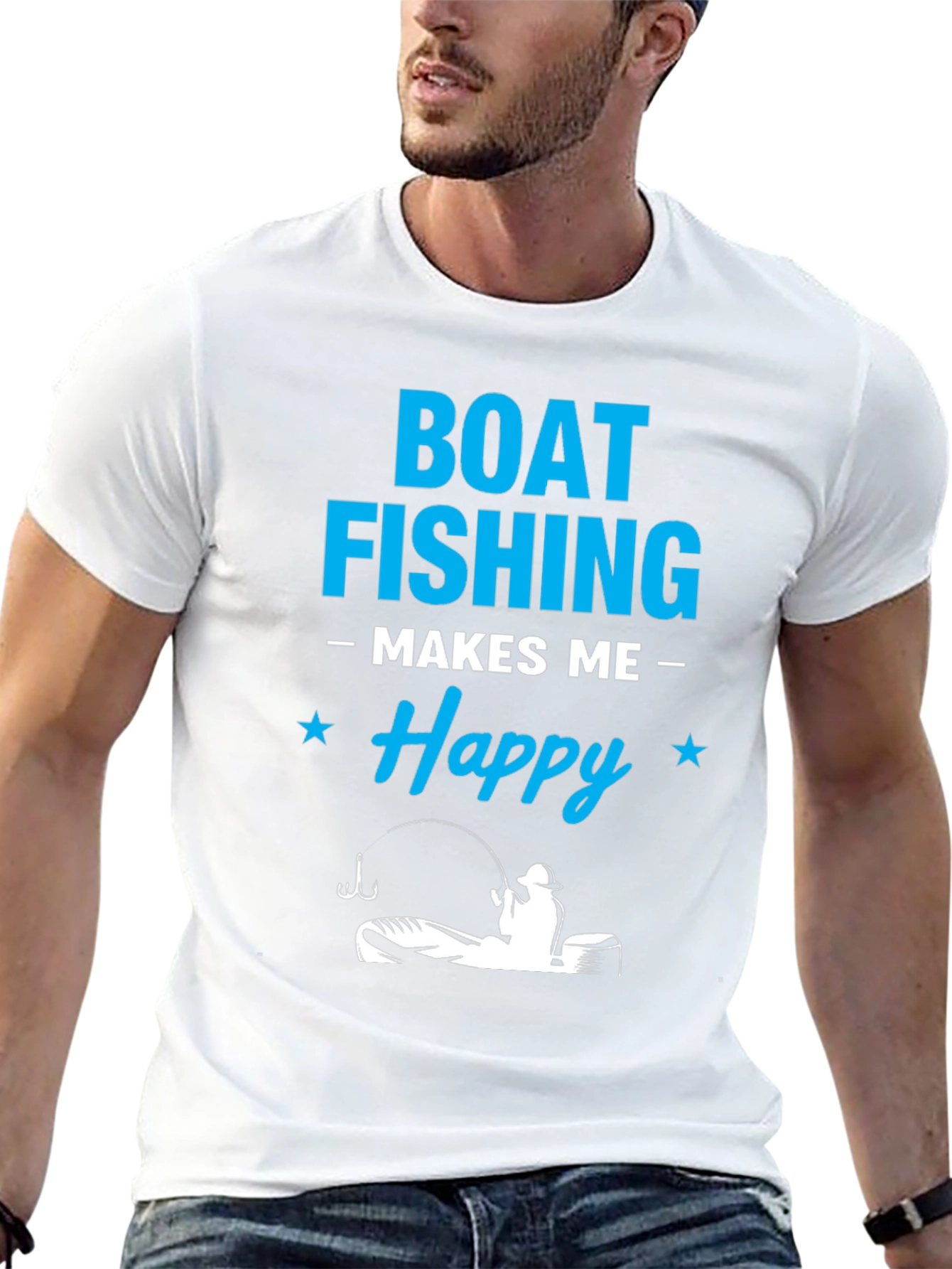 Boat Fishing Makes Me Happy Black T-Shirt