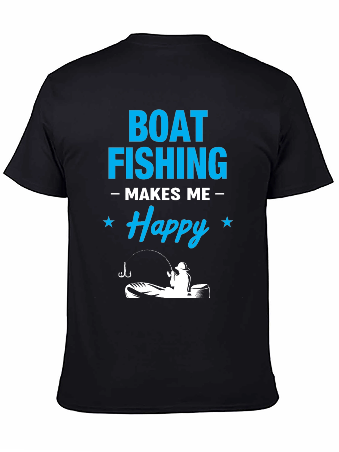 Boat Fishing Makes Me Happy Black T-Shirt