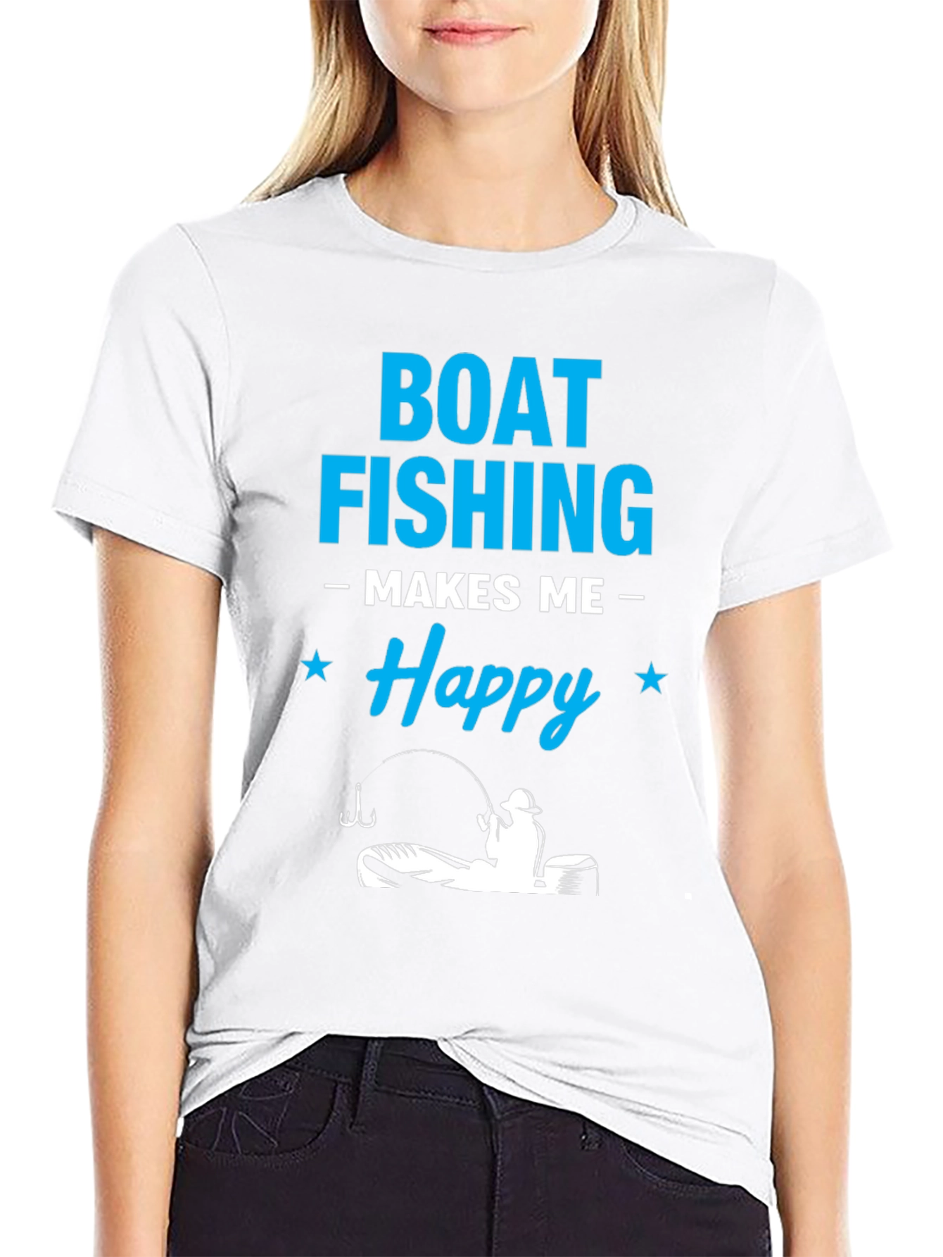 Boat Fishing Makes Me Happy Black T-Shirt