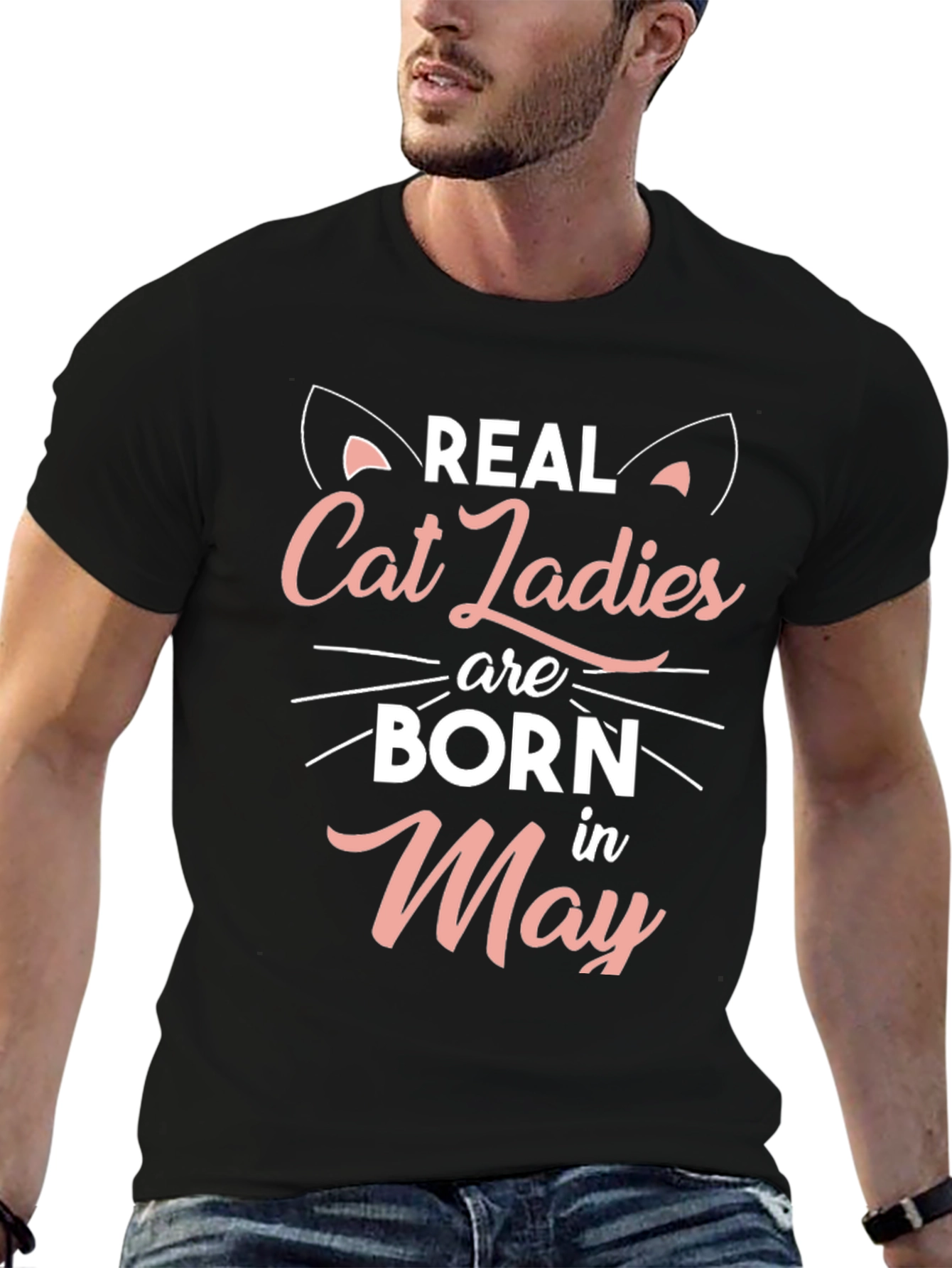 Real Cat Ladies Born in May Black T-Shirt