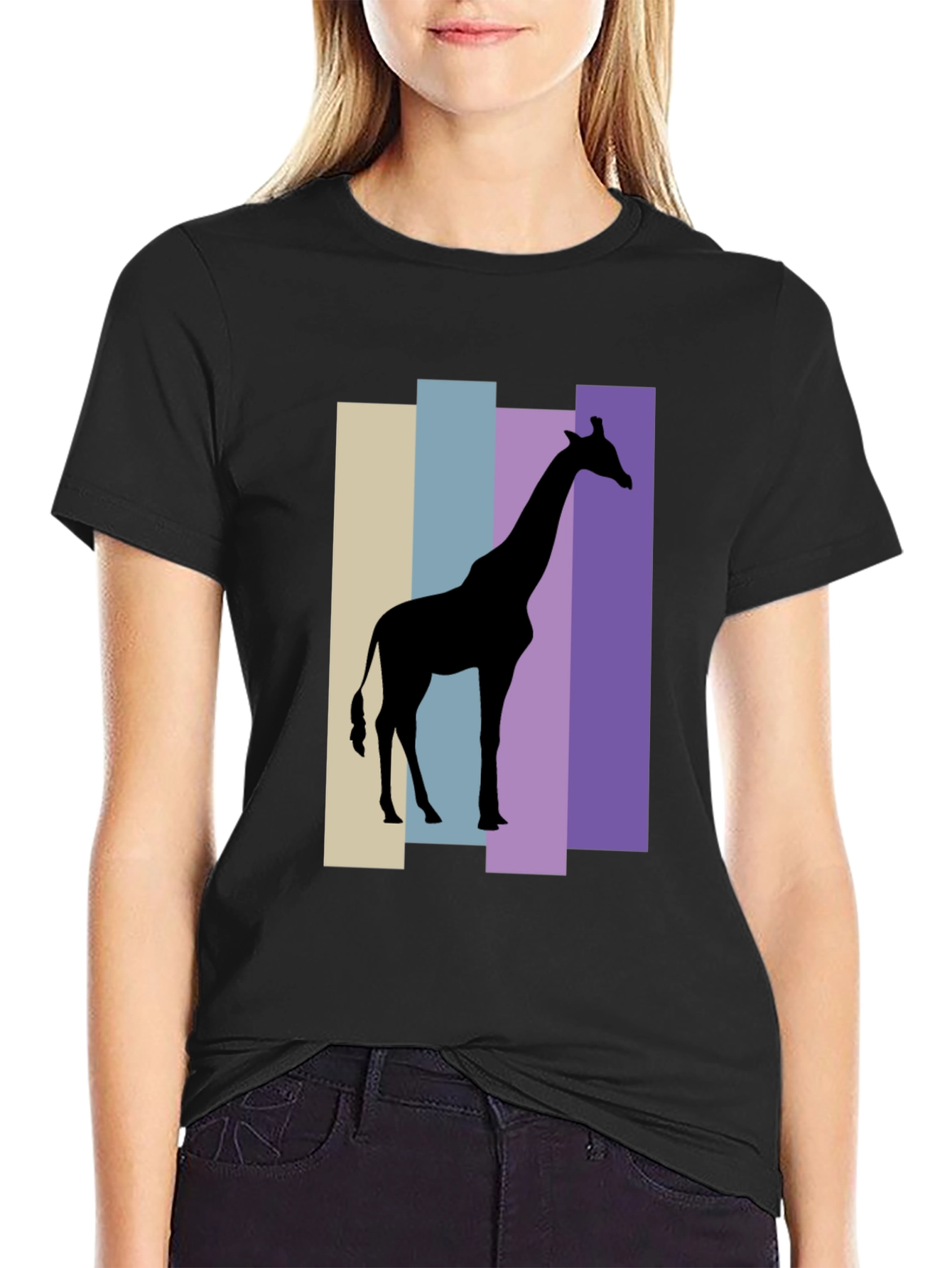 Giraffe Silhouette Graphic Tee - Black