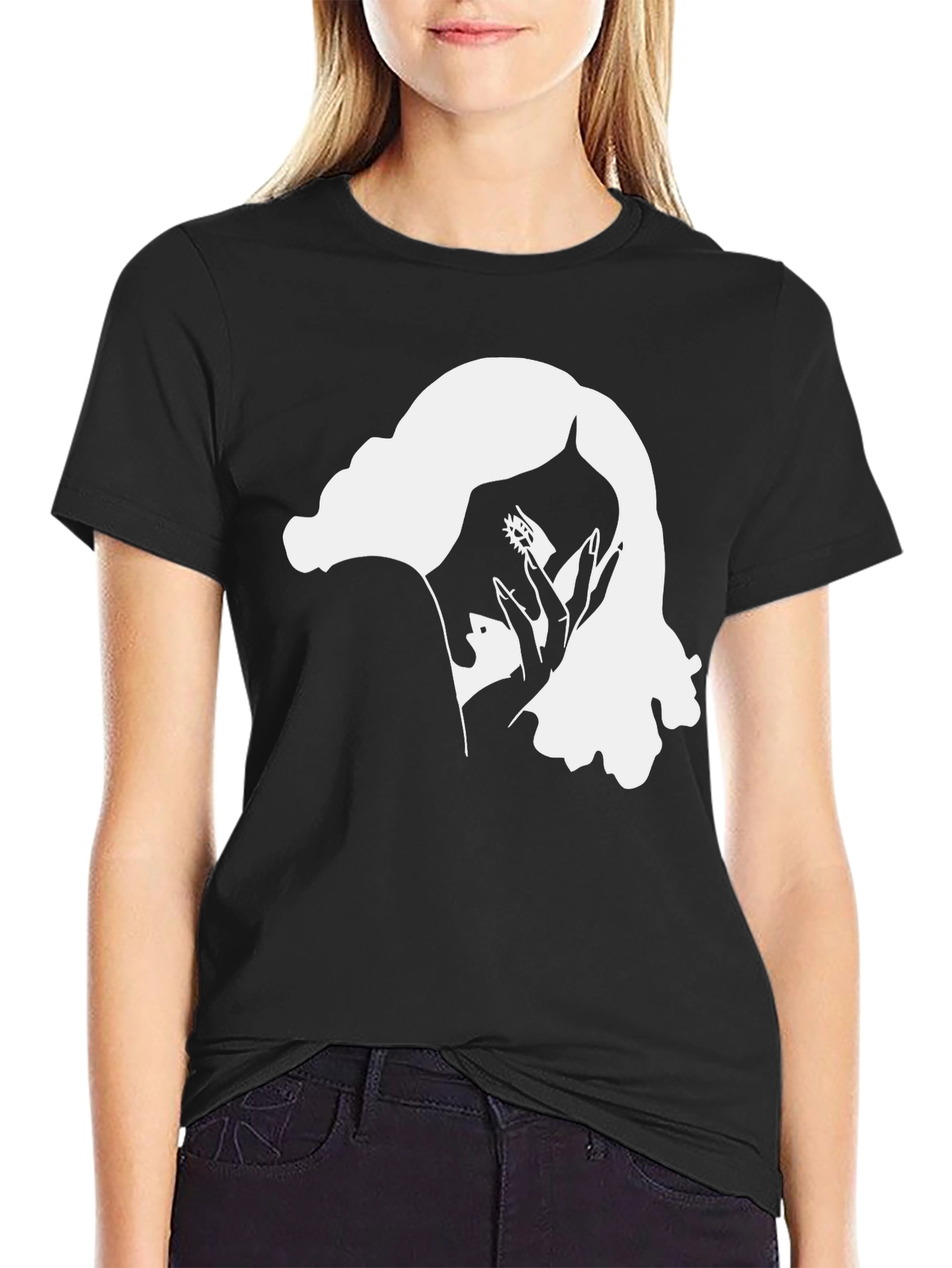 Mystic Woman Graphic Tee - Black Cotton T-Shirt