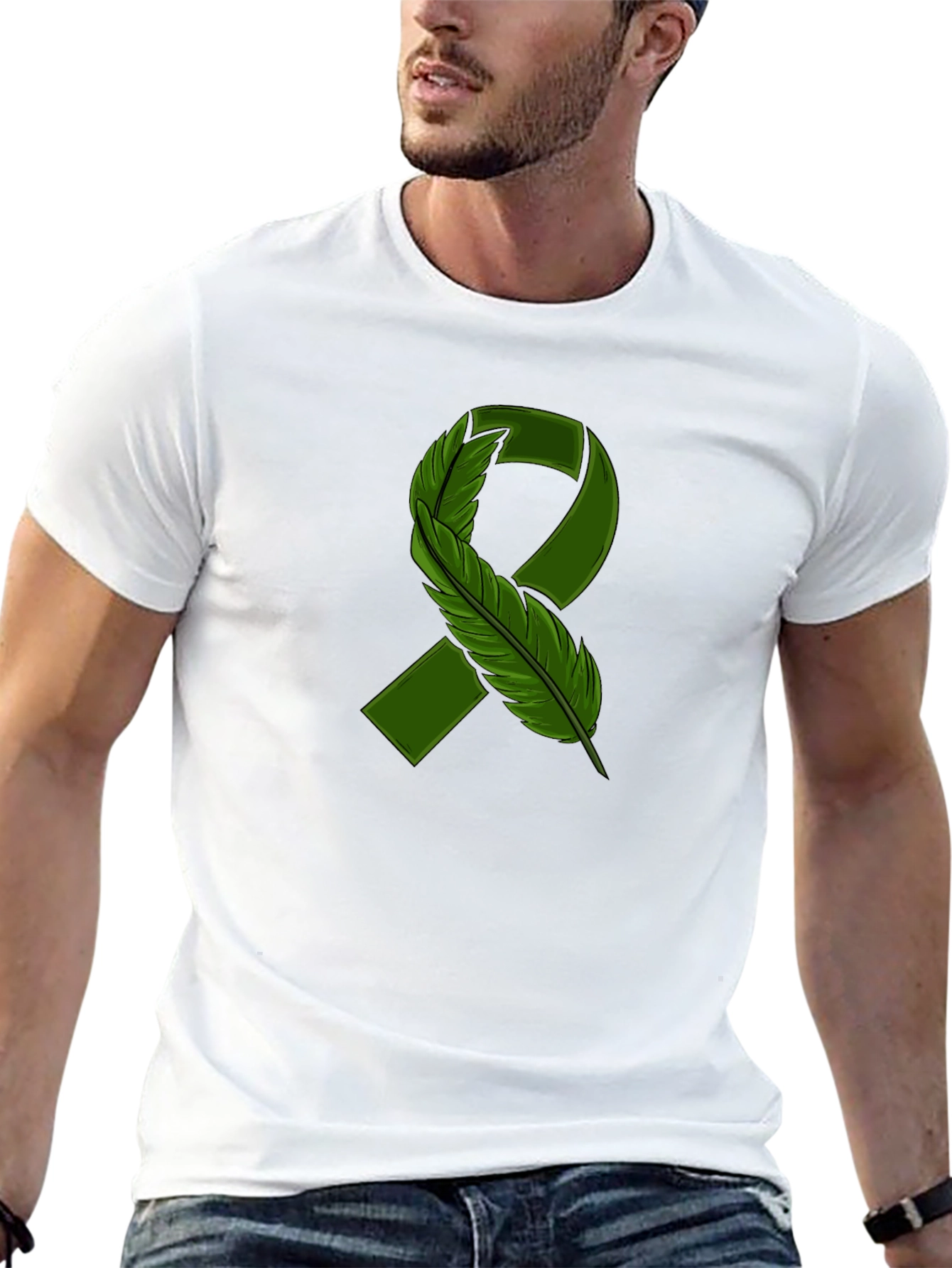 Green Ribbon Feather Graphic Tee