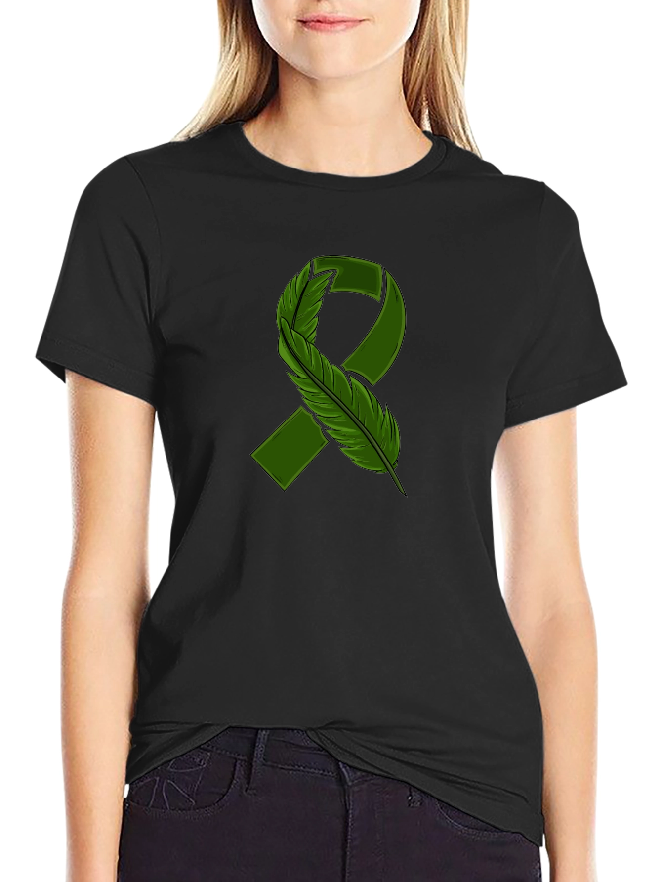Green Ribbon Feather Graphic Tee