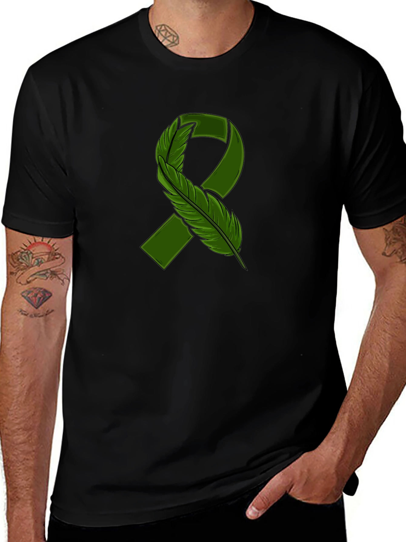 Green Ribbon Feather Graphic Tee