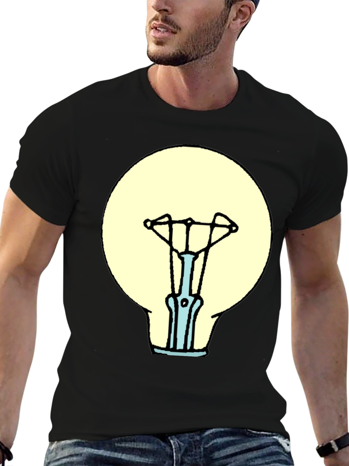 Black T-Shirt with Light Bulb Graphic