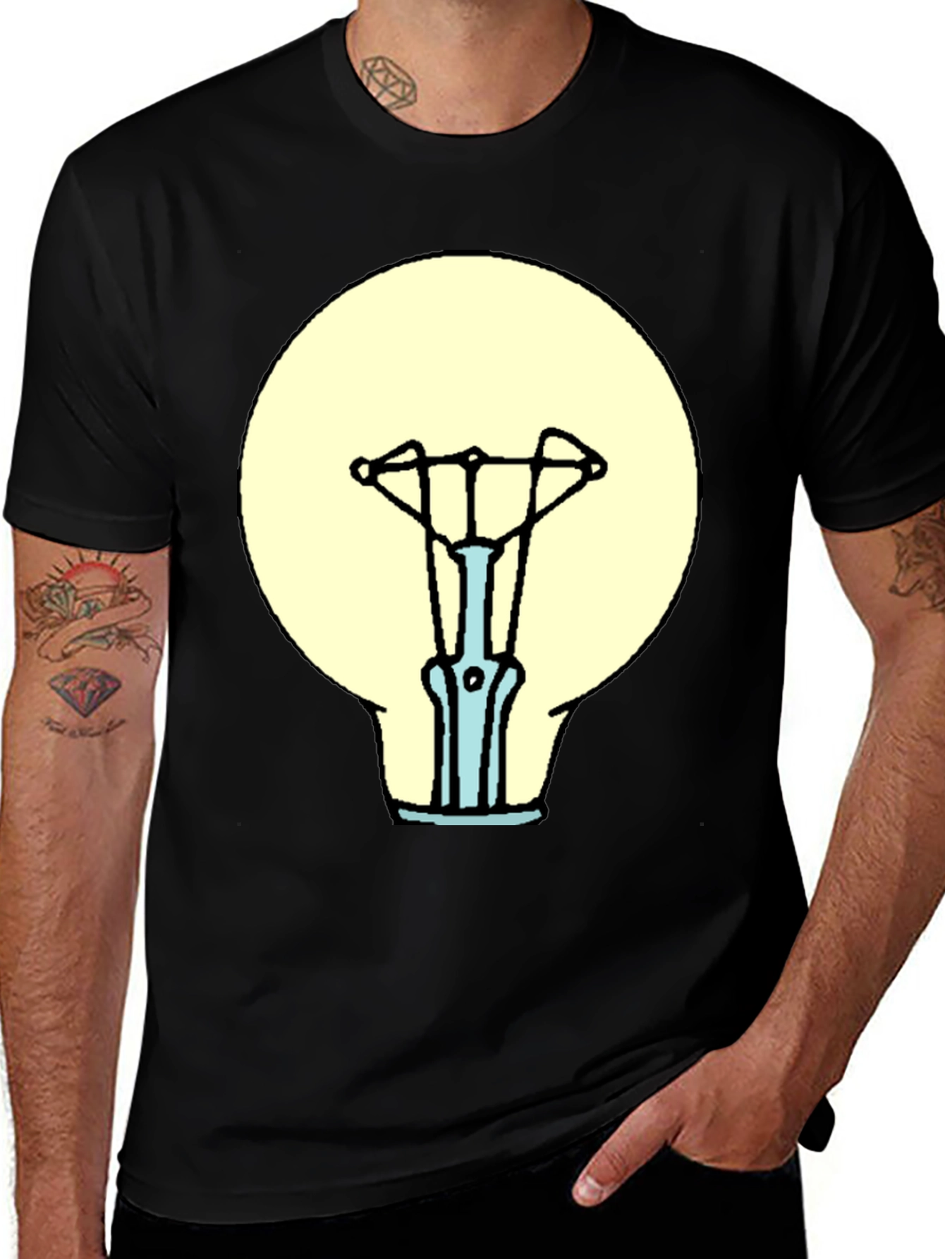 Black T-Shirt with Light Bulb Graphic