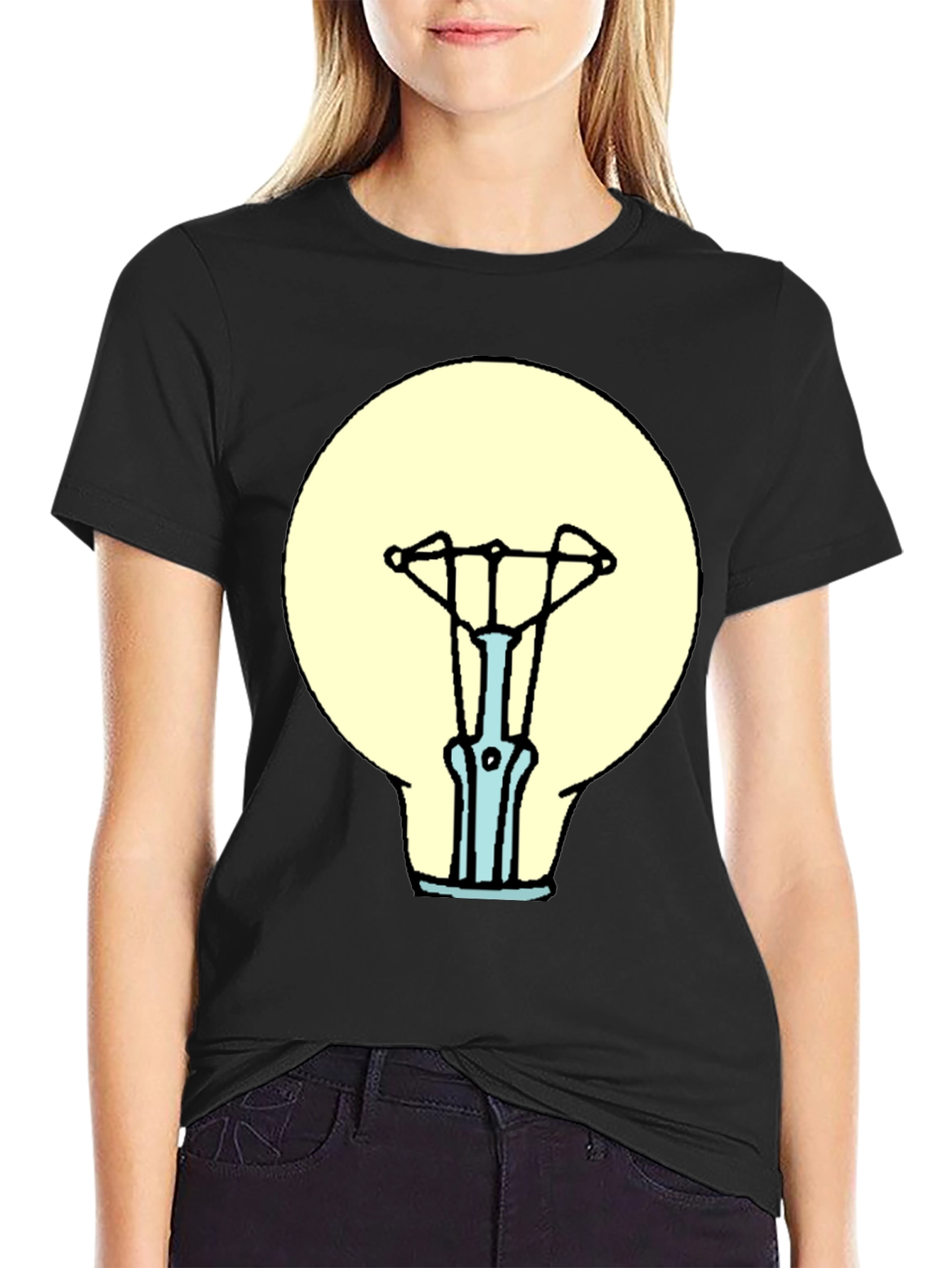 Black T-Shirt with Light Bulb Graphic