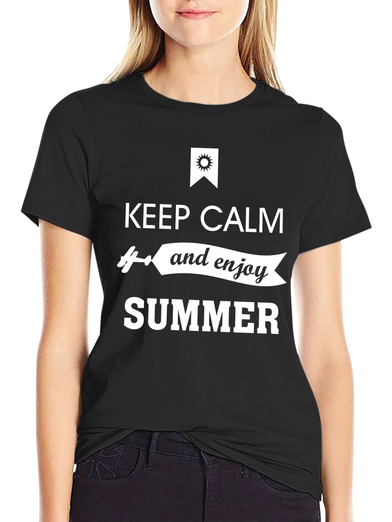 Keep Calm and Enjoy Summer Black T-Shirt