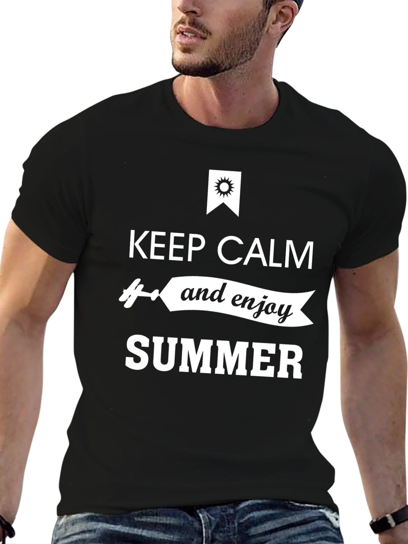 Keep Calm and Enjoy Summer Black T-Shirt