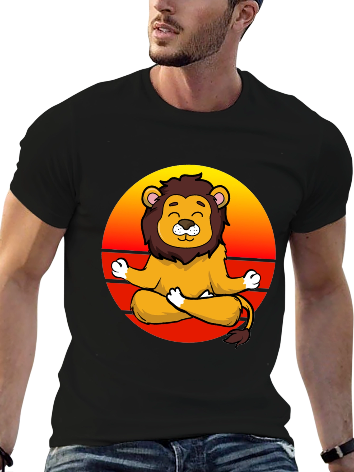 Zen Lion T-Shirt - Meditating Cartoon Lion Graphic Tee