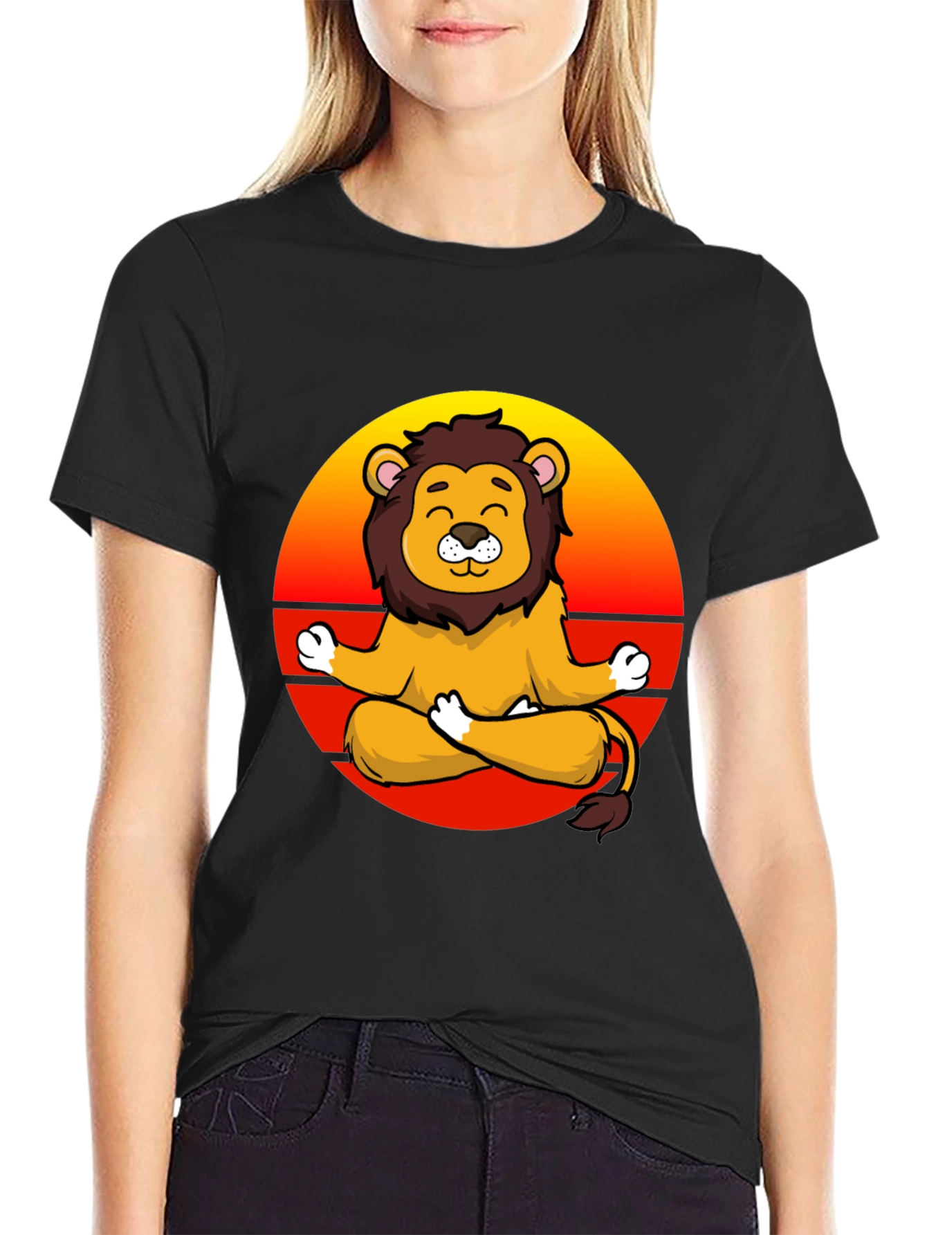 Zen Lion T-Shirt - Meditating Cartoon Lion Graphic Tee