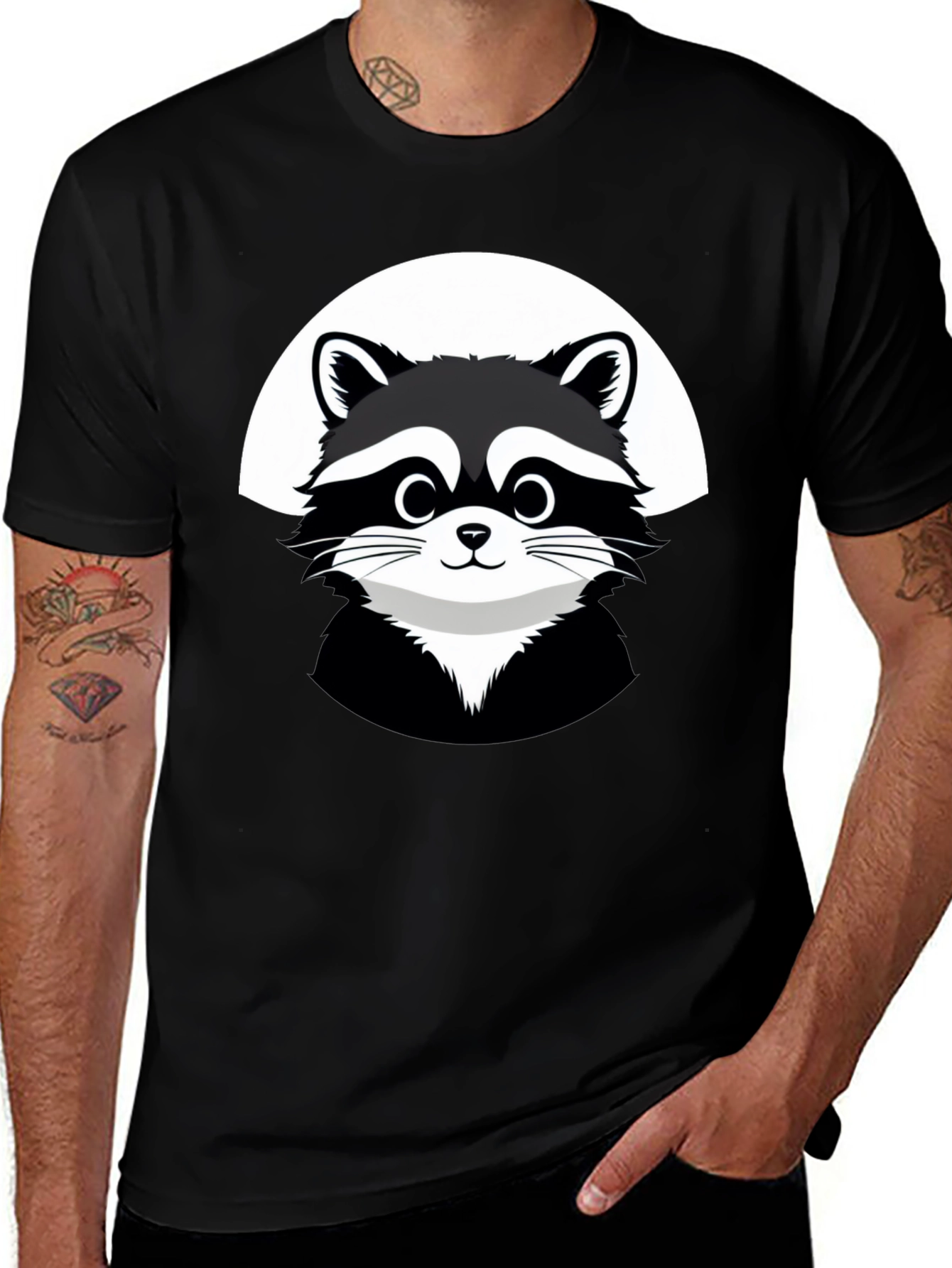 Cute Raccoon Graphic Black T-Shirt