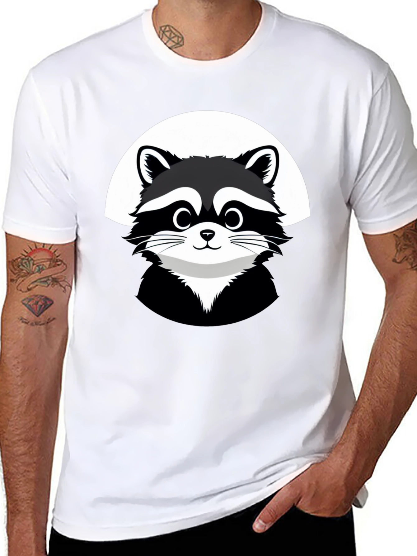 Cute Raccoon Graphic Black T-Shirt