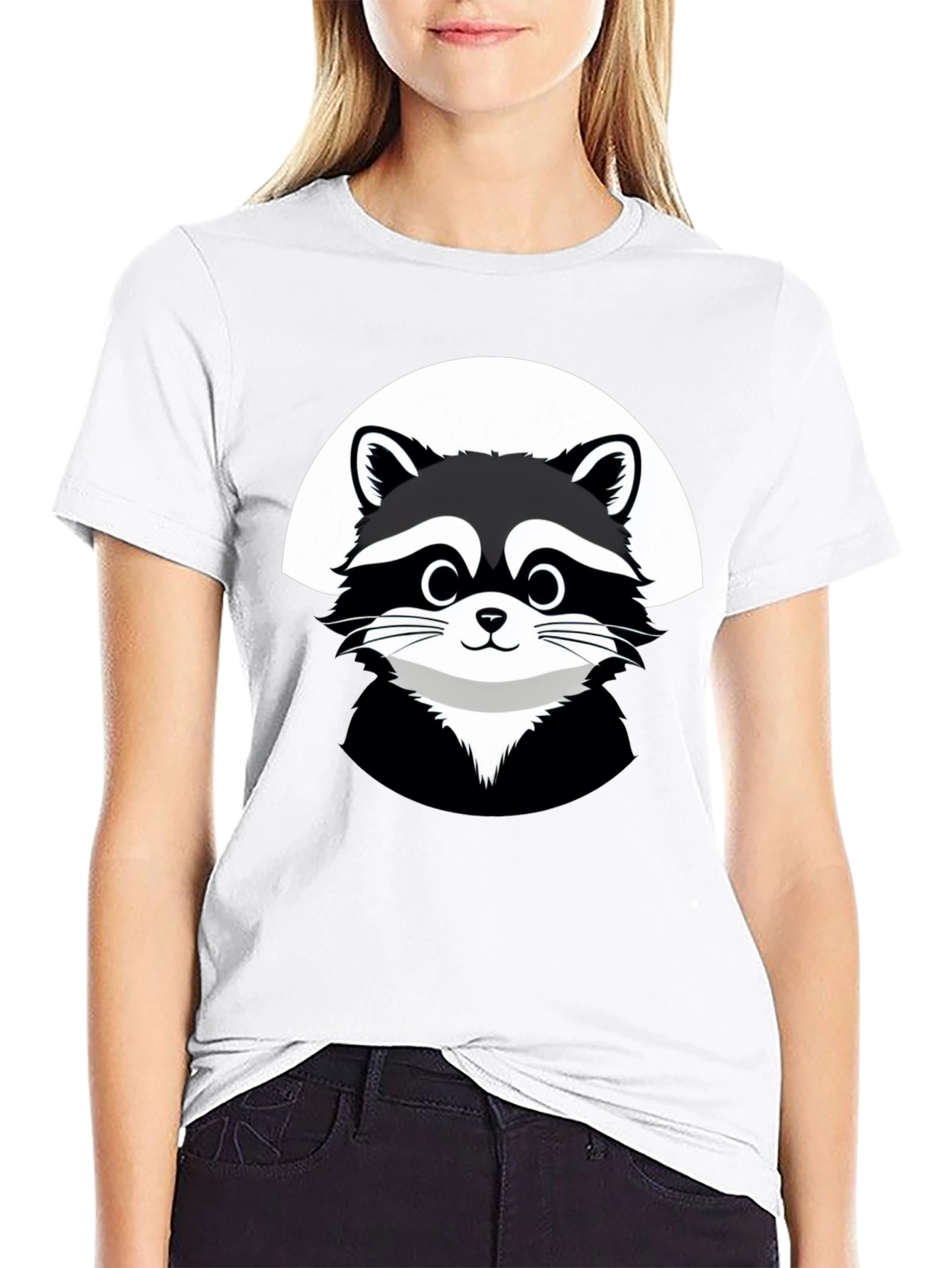 Cute Raccoon Graphic Black T-Shirt