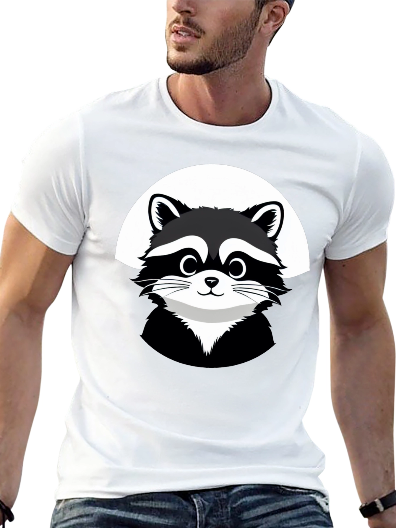 Cute Raccoon Graphic Black T-Shirt