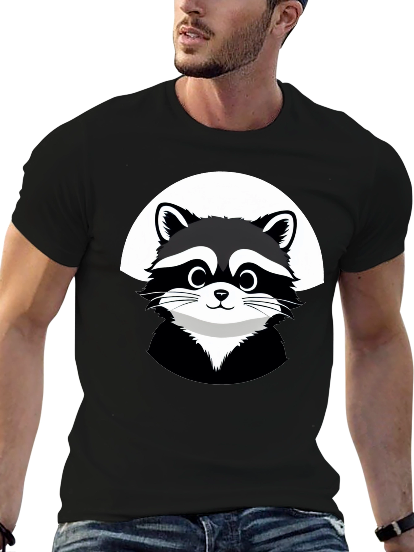 Cute Raccoon Graphic Black T-Shirt