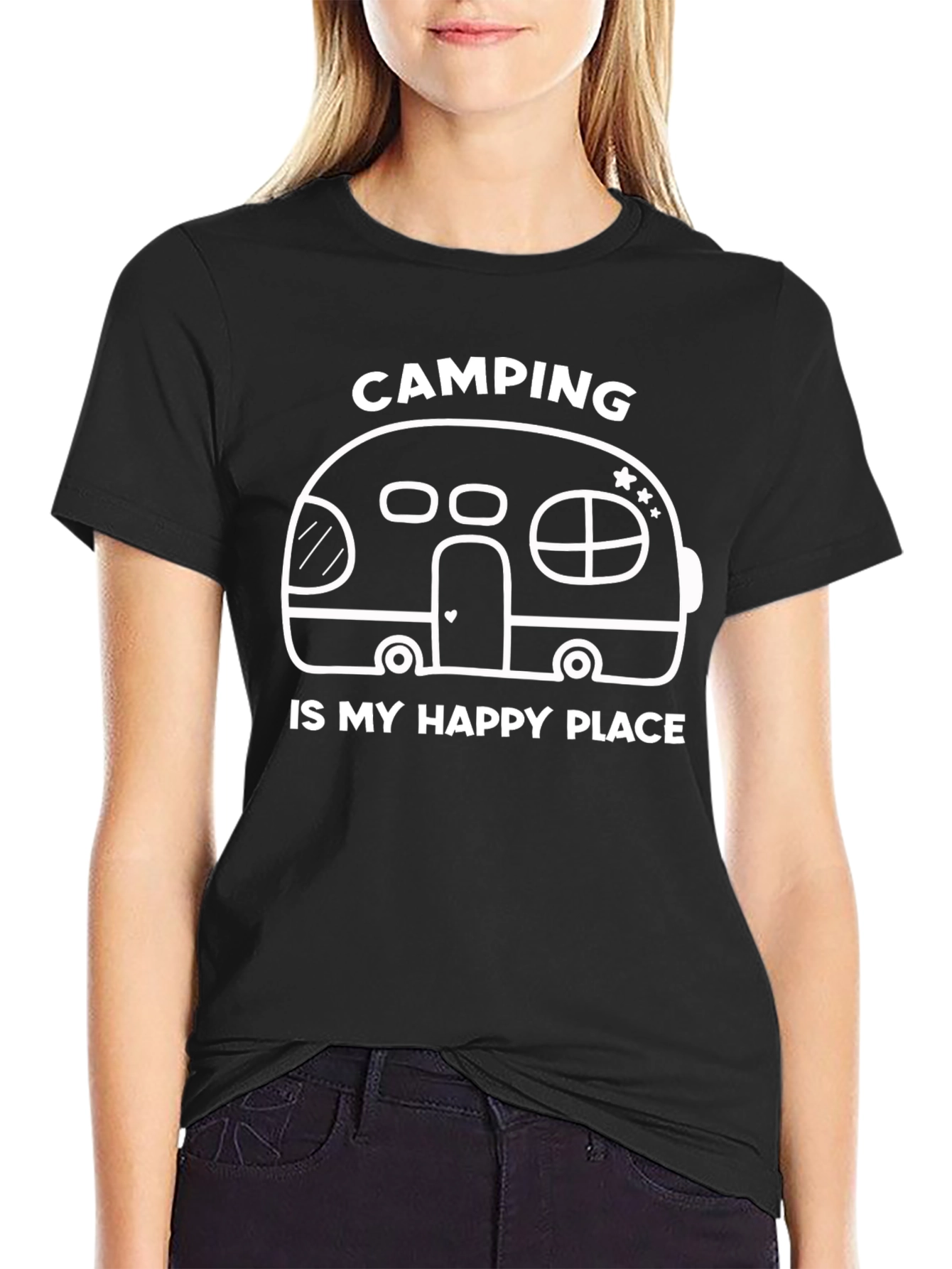 Camping is My Happy Place Black Graphic Tee