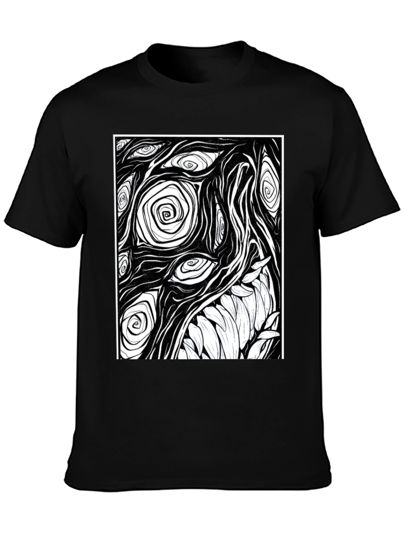 Abstract Eye and Teeth Graphic Black T-Shirt
