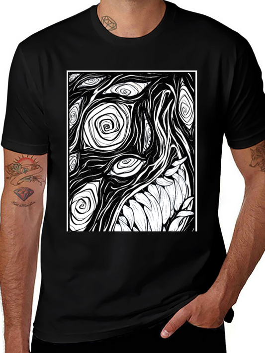 Abstract Eye and Teeth Graphic Black T-Shirt