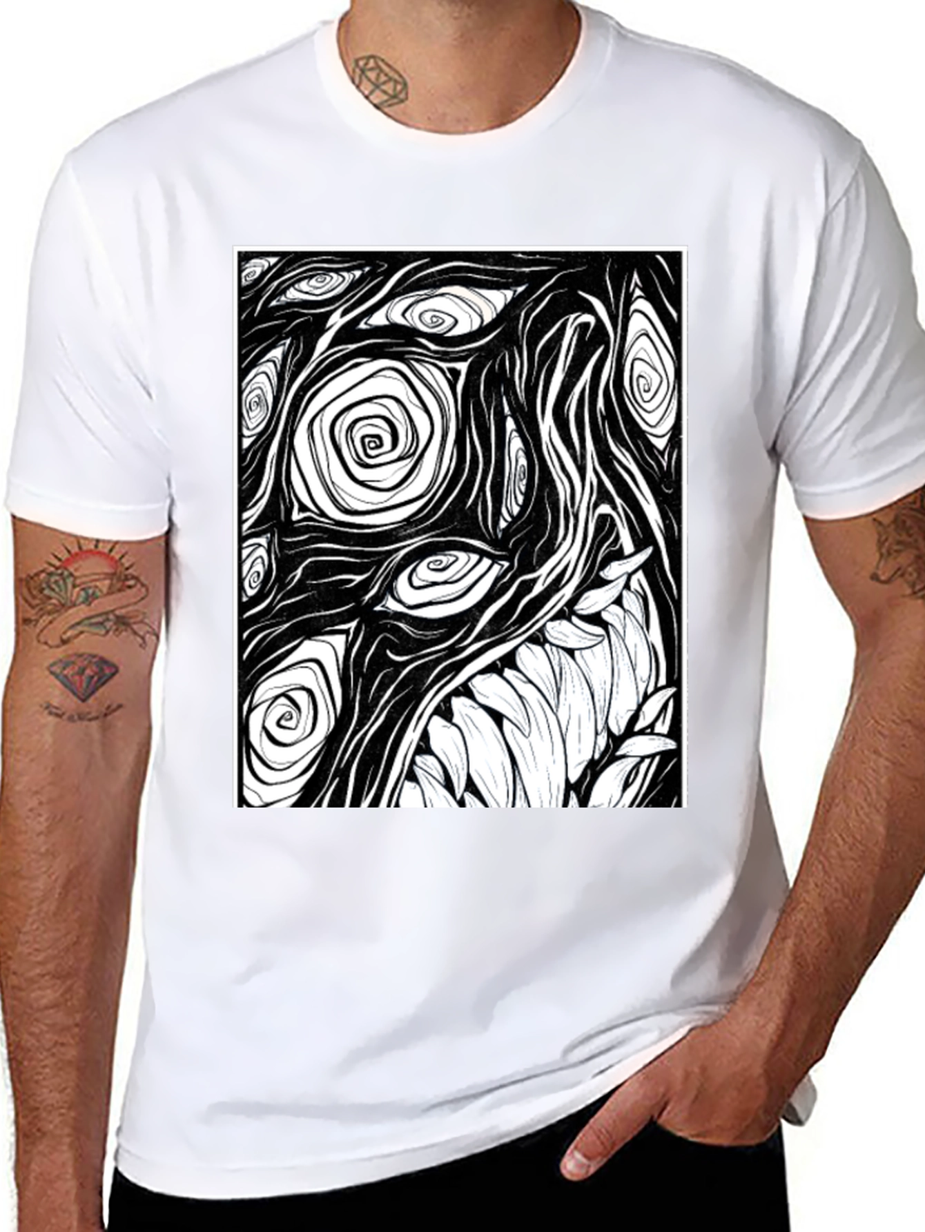 Abstract Eye and Teeth Graphic Black T-Shirt
