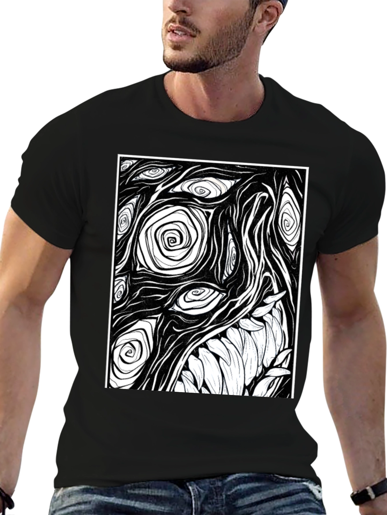Abstract Eye and Teeth Graphic Black T-Shirt