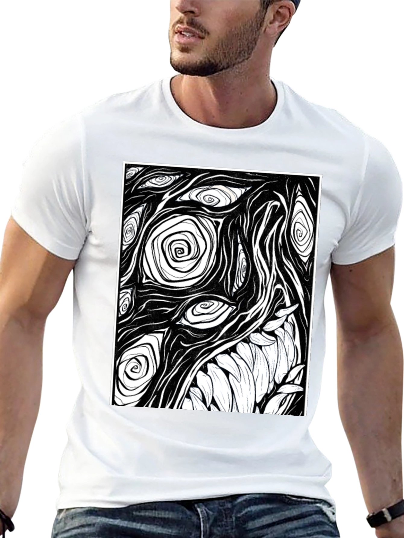Abstract Eye and Teeth Graphic Black T-Shirt