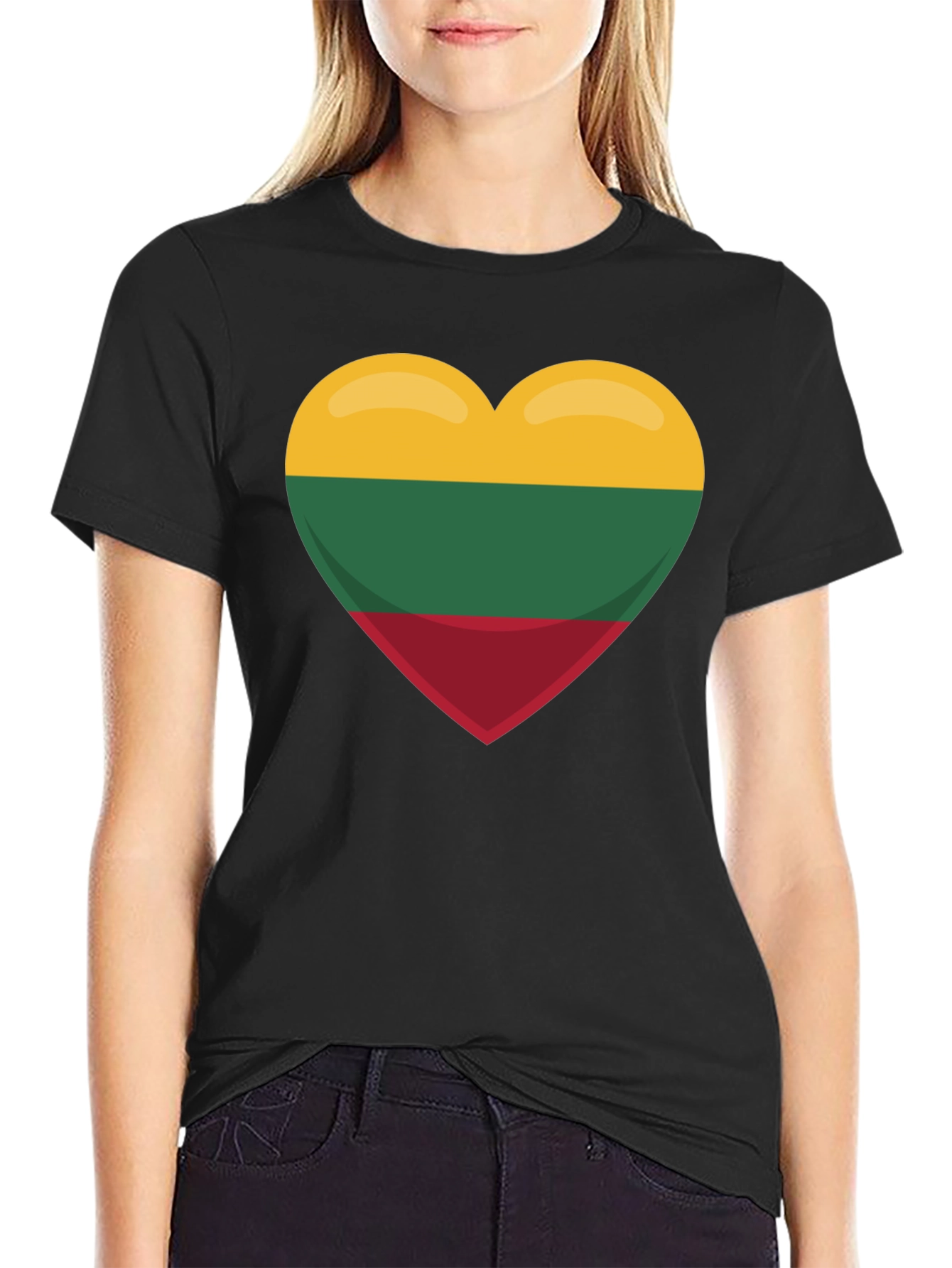 Lithuania Flag Heart T-Shirt - Black Tee