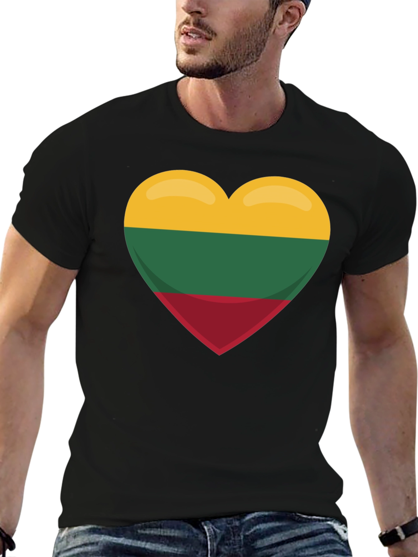 Lithuania Flag Heart T-Shirt - Black Tee