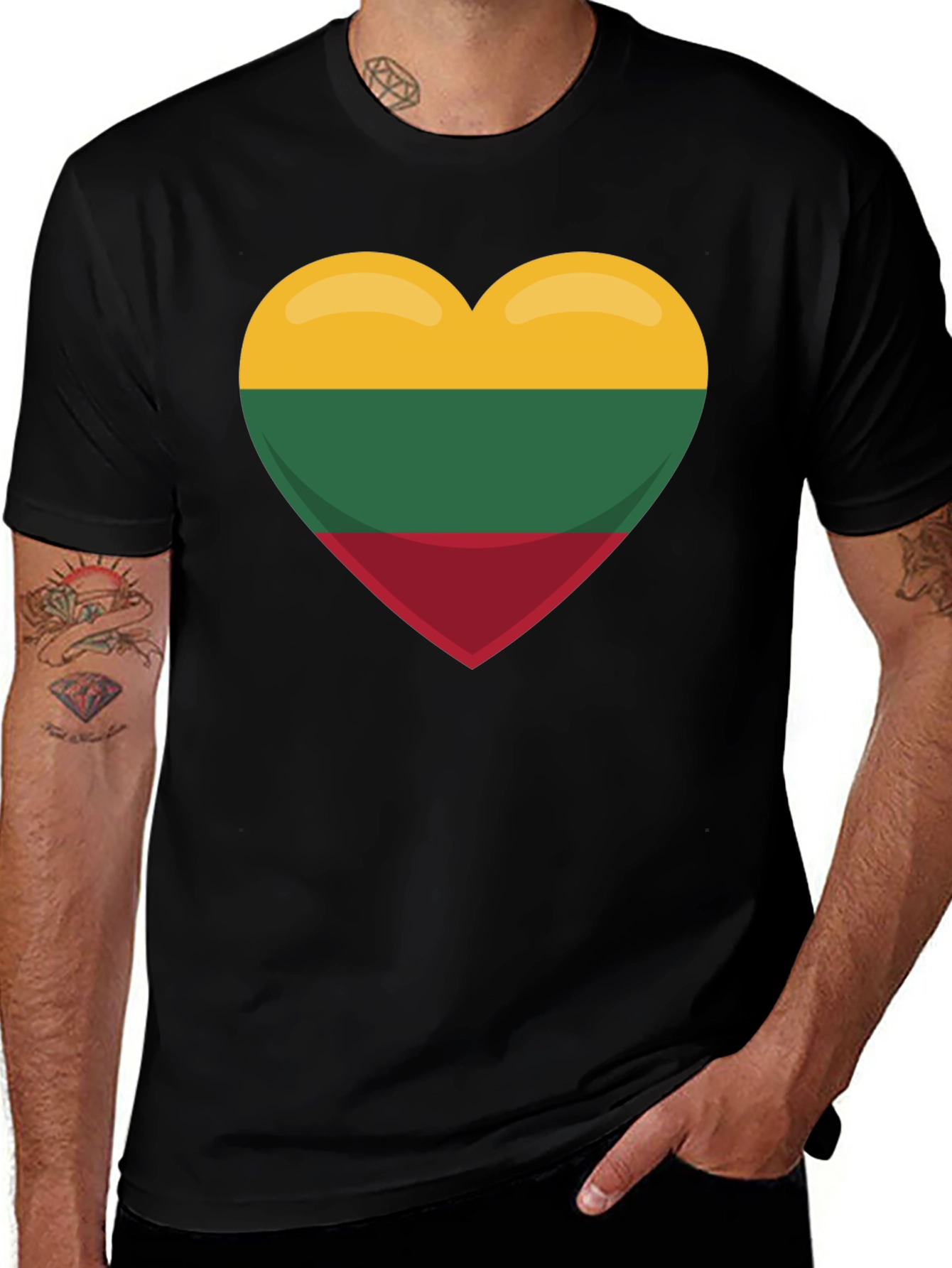 Lithuania Flag Heart T-Shirt - Black Tee
