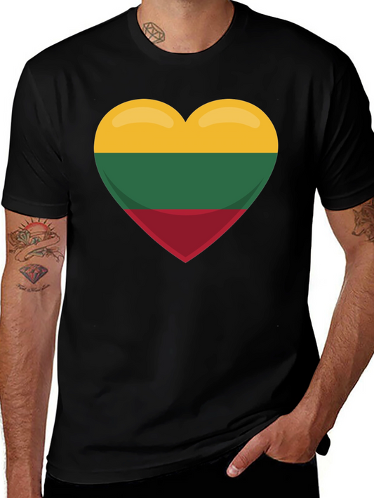 Lithuania Flag Heart T-Shirt - Black Tee